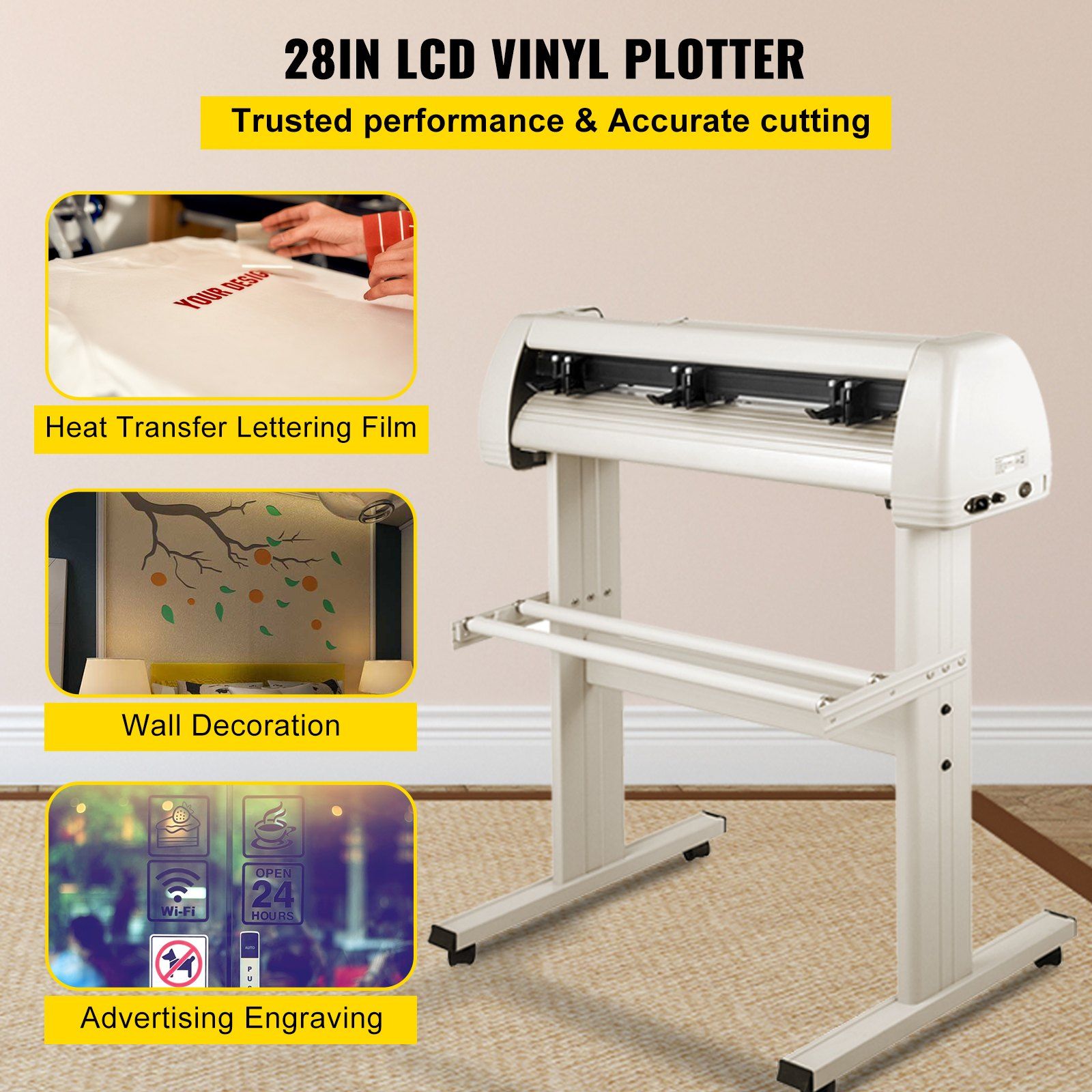 Vinyl Cutter 870mm Vinyl Cutter Machine Maximum Paper Feed 34inch White Vinyl Plotter Cutter Machine Vinyl Plotter with Sturdy Floor Stand Adjustable Force and Speed for Sign Making - Image 2