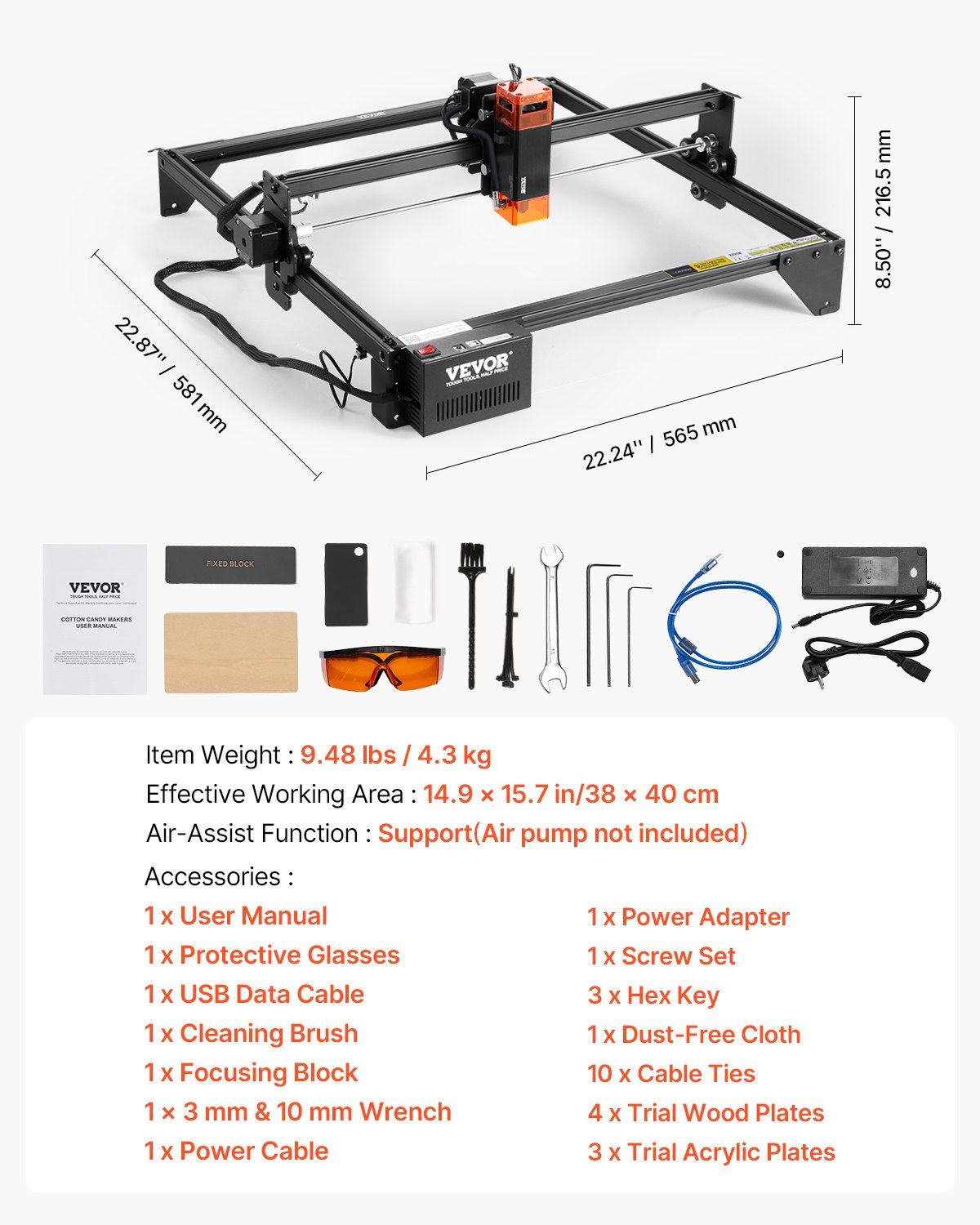 Laser Engraver, 10W Output, Laser Engraving Cutter Machine, 14.9 x 15.7 in/38 x 40 cm Working Area, 10000 mm/min Movement Speed, Compressed Spot with Eye Protection, for Wood, Certain Metal - Image 7
