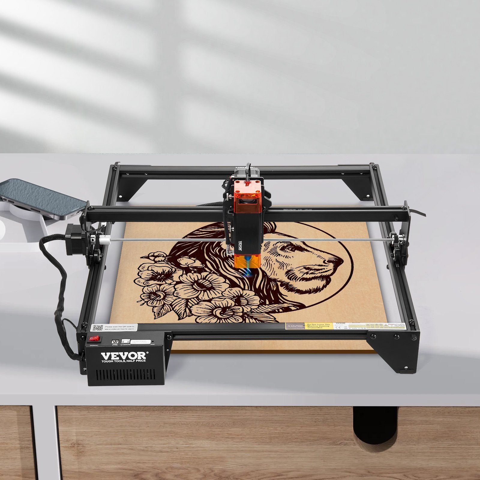 Laser Engraver, 10W Output, Laser Engraving Cutter Machine, 14.9 x 15.7 in/38 x 40 cm Working Area, 10000 mm/min Movement Speed, Compressed Spot with Eye Protection, for Wood, Certain Metal - Image 8