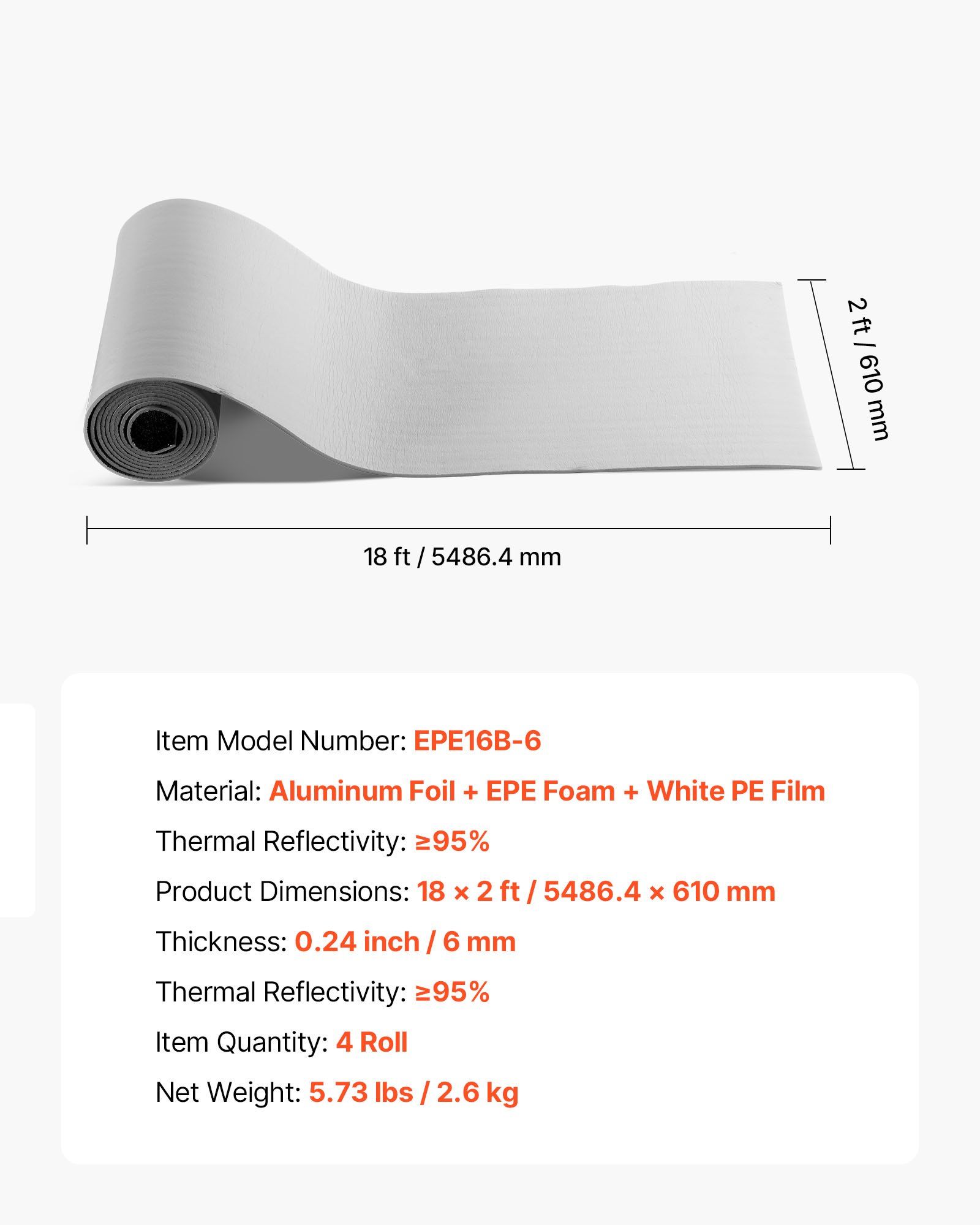 Reflective Insulation Roll, 2 Car Garage Door Thermal Insulation Kit, 6mm 5.49 m x 0.61 m, 4 Rolls Aluminum Foil EPE Foam Core Radiant Barrier, White PE Film Heat Shield for Garage Doors - Image 7