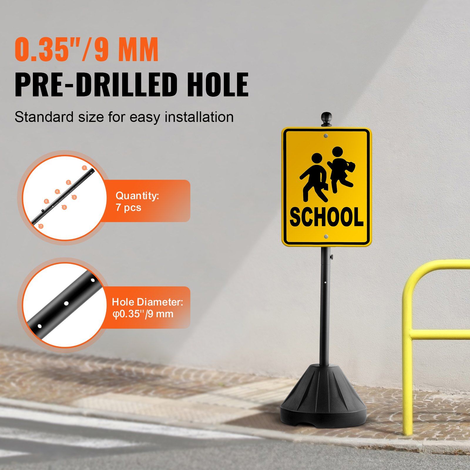 Portable Sign Post, 5 ft Cast Iron Sign Post Holder with Hard Plastic Base & Wheels,  Movable Parking Sign Stand for No Parking Street Signs, Handicap Parking Sign,  with Base, Bolts Nuts, Black - Image 3