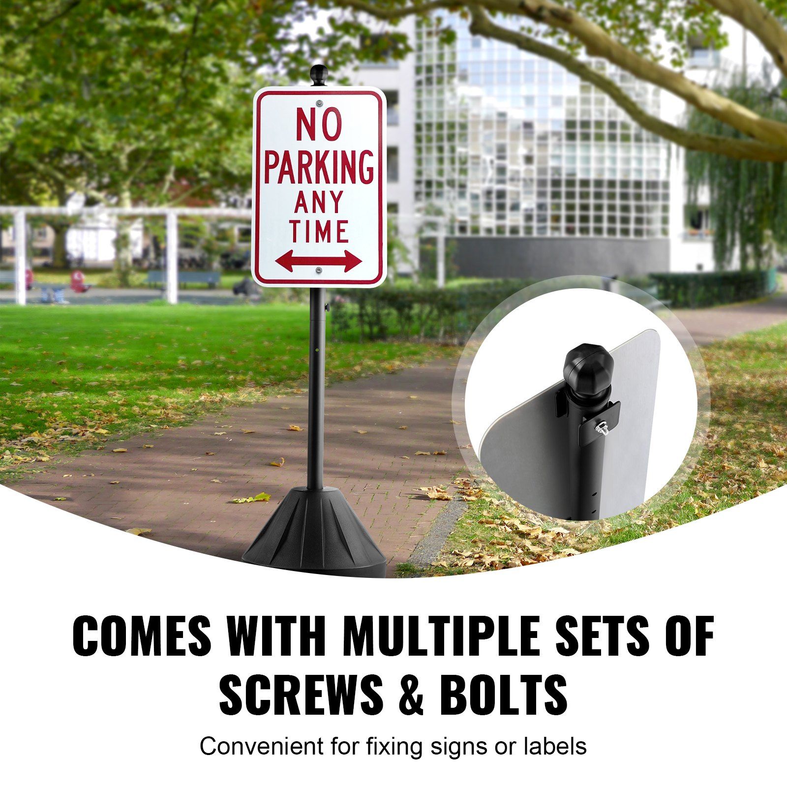 Portable Sign Post, 5 ft Cast Iron Sign Post Holder with Hard Plastic Base & Wheels,  Movable Parking Sign Stand for No Parking Street Signs, Handicap Parking Sign,  with Base, Bolts Nuts, Black - Image 4