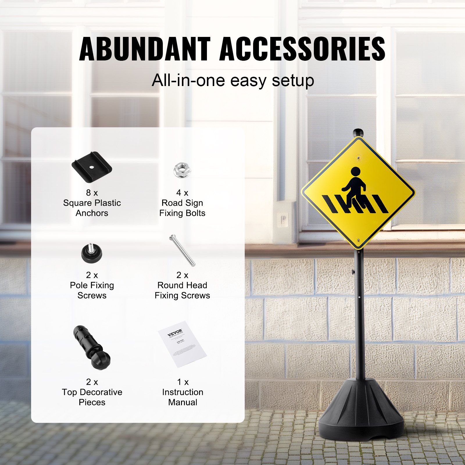 Portable Sign Post, 5 ft Cast Iron Sign Post Holder with Hard Plastic Base & Wheels,  Movable Parking Sign Stand for No Parking Street Signs, Handicap Parking Sign,  with Base, Bolts Nuts, Black - Image 5