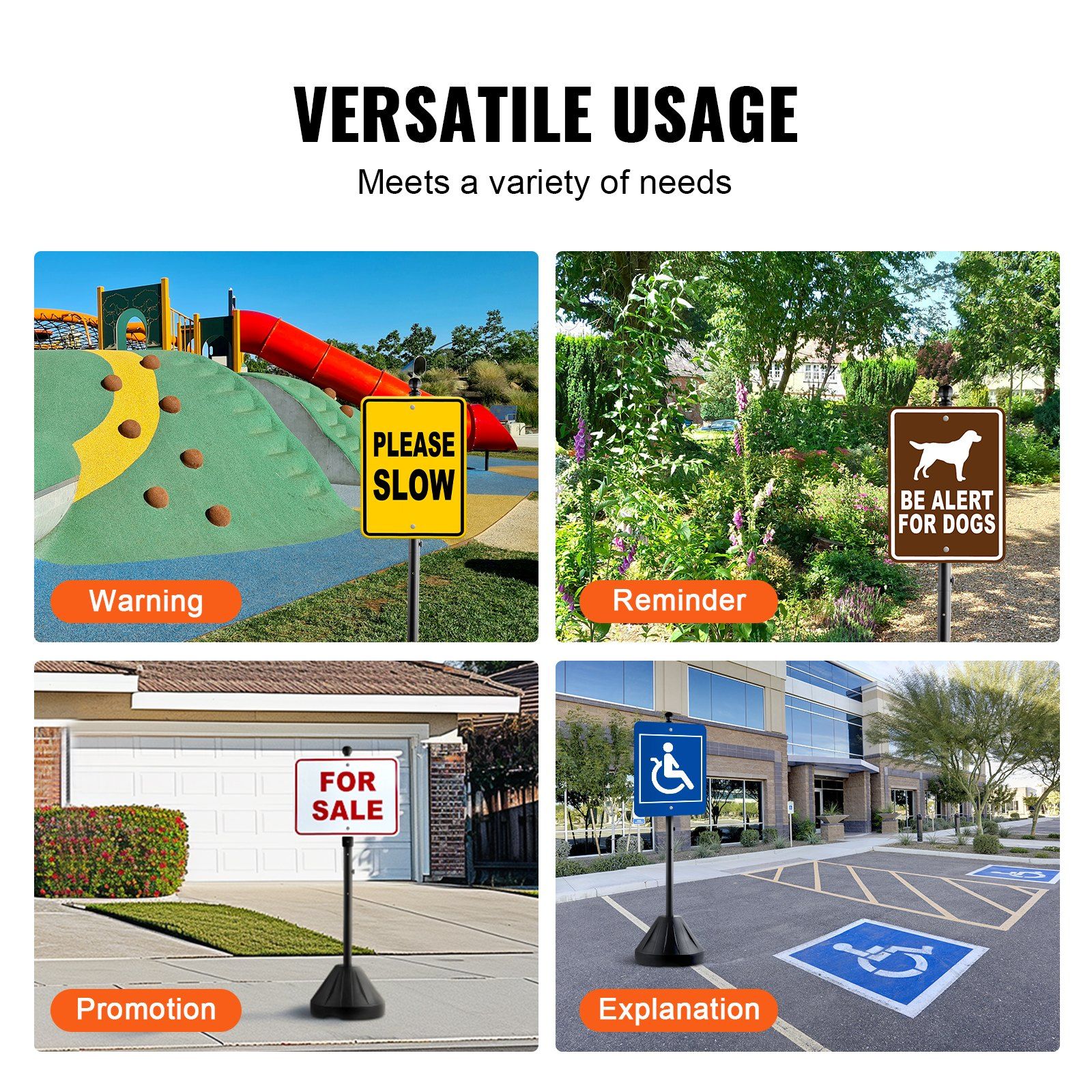 Portable Sign Post, 5 ft Cast Iron Sign Post Holder with Hard Plastic Base & Wheels,  Movable Parking Sign Stand for No Parking Street Signs, Handicap Parking Sign,  with Base, Bolts Nuts, Black - Image 6