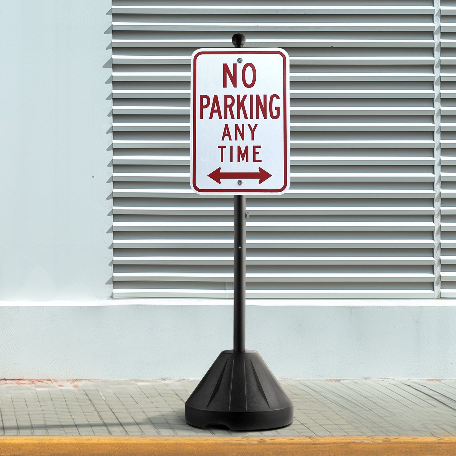 Portable Sign Post, 5 ft Cast Iron Sign Post Holder with Hard Plastic Base & Wheels,  Movable Parking Sign Stand for No Parking Street Signs, Handicap Parking Sign,  with Base, Bolts Nuts, Black - Image 8
