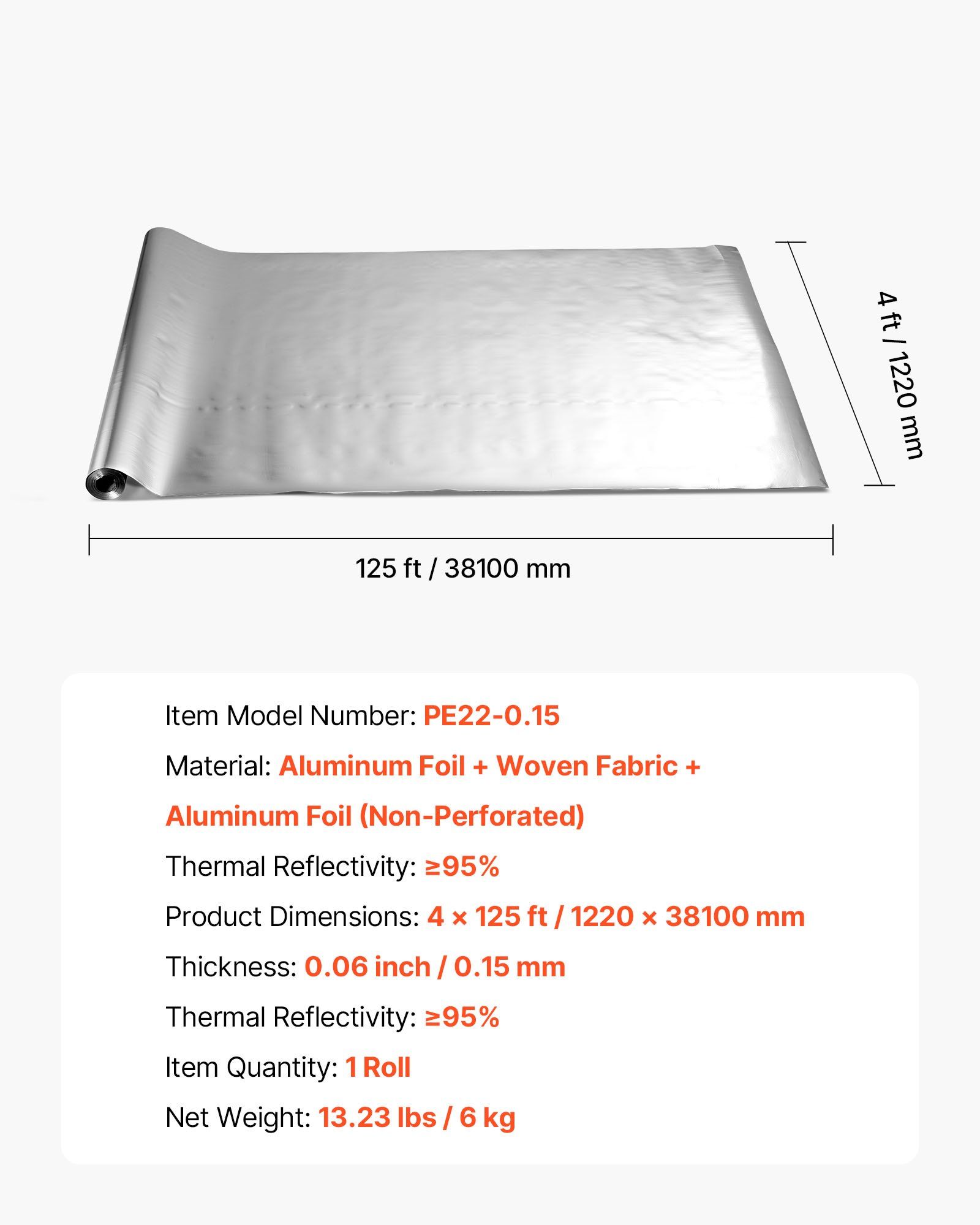 Double Reflective Insulation Roll, Non-Perforated Woven Fabric Radiant Barrier, 0.15mm 38.1m x 1.22m, Double-Sided Aluminum Foil Heat Reflective Shield, Thermal Insulation Roll for Window Roof - Image 7