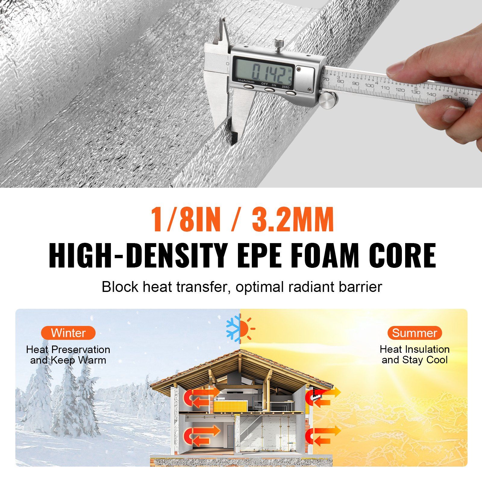 Double Reflective Insulation Roll, Foam Core Radiant Barrier, 3.2 mm 48 in x 50 ft, Double-Sided Aluminum Foil EPE Foam Heat Reflective Shield, Thermal Insulation Roll for Window RV Roof - Image 4