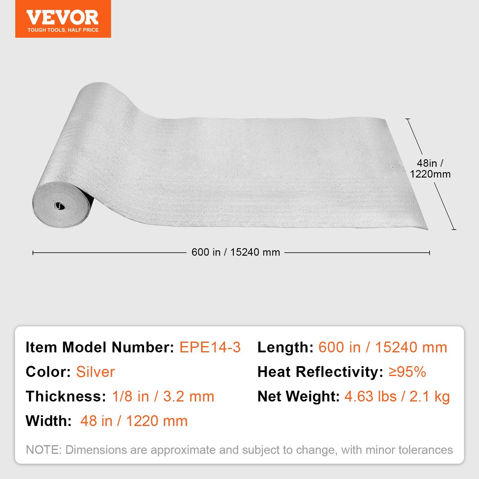 Double Reflective Insulation Roll, Foam Core Radiant Barrier, 3.2 mm 48 in x 50 ft, Double-Sided Aluminum Foil EPE Foam Heat Reflective Shield, Thermal Insulation Roll for Window RV Roof - Image 7