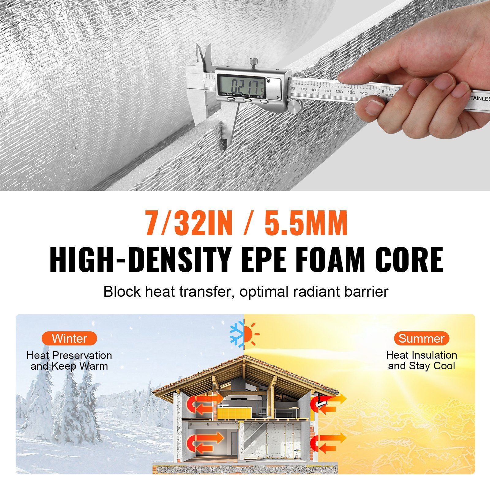 Double Reflective Insulation Roll, Foam Core Radiant Barrier, 5.5mm 48 in x 50 ft, Double-Sided Aluminum Foil EPE Foam Heat Reflective Shield, Thermal Insulation Roll for Window RV Roof - Image 4
