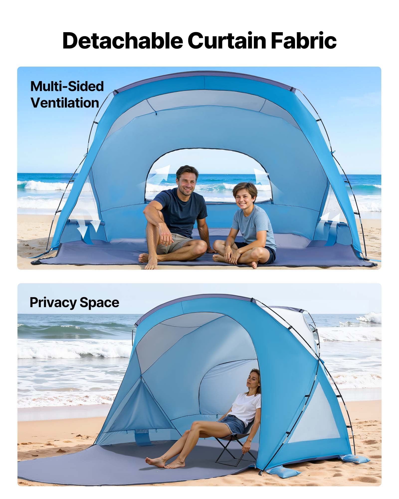 Beach Tent Sun Shelter for 6 Person, UPF 50+ Protection, Portable Sun Shade Canopy with Carrying Bag & Sand Pockets, Lightweight and Easy Setup Beach Umbrella for Family Camping Outdoor Picnic - Image 5
