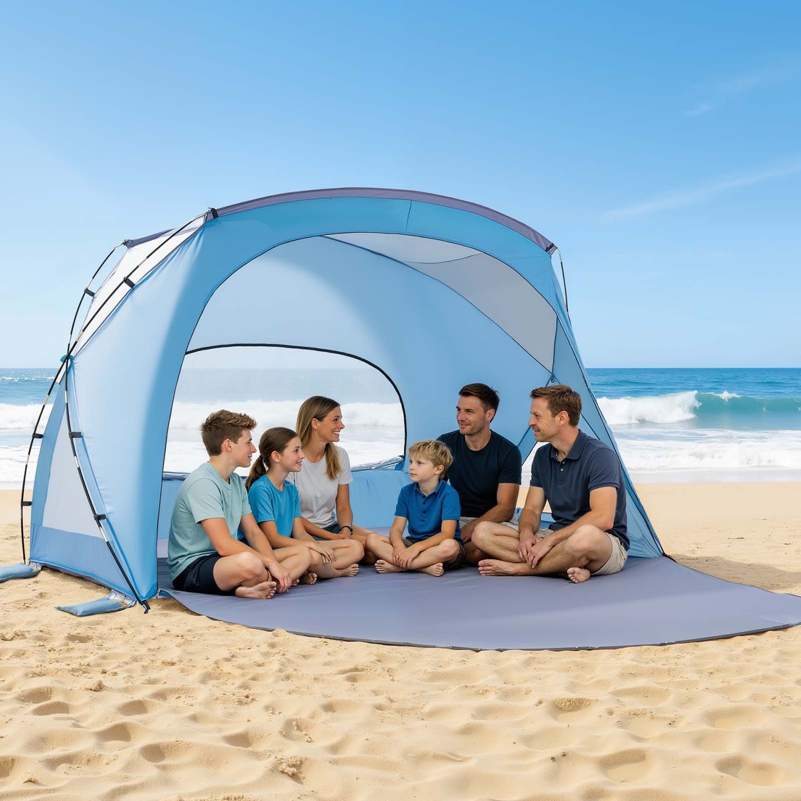 Beach Tent Sun Shelter for 6 Person, UPF 50+ Protection, Portable Sun Shade Canopy with Carrying Bag & Sand Pockets, Lightweight and Easy Setup Beach Umbrella for Family Camping Outdoor Picnic - Image 8