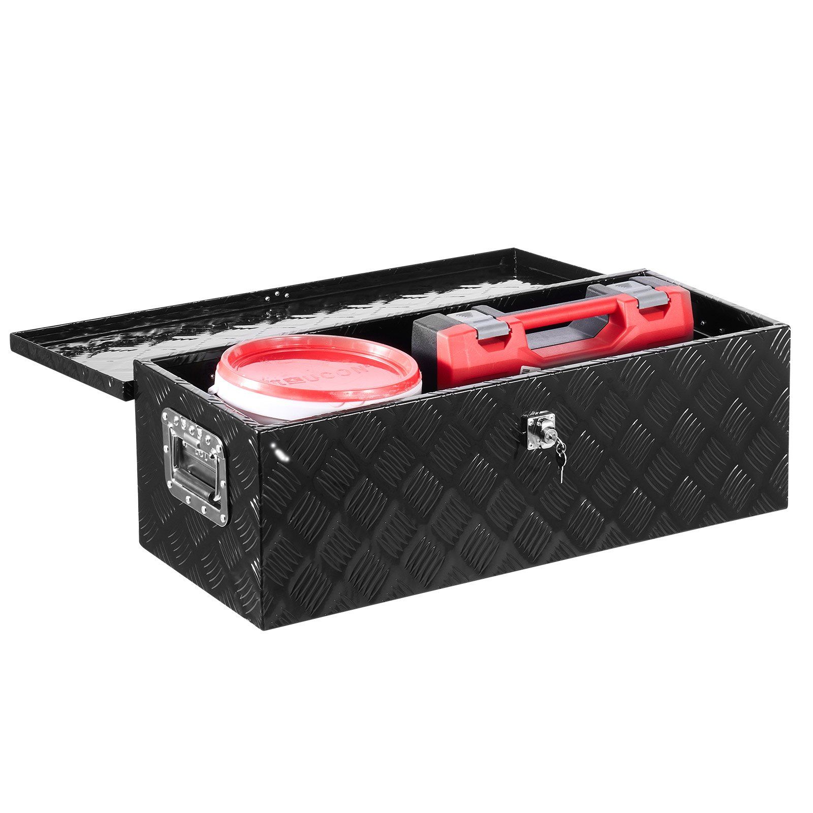 Heavy Duty Aluminum Truck Bed Tool Box, Stripes Plated Tool Box with Side Handle and Lock Keys, Storage Toolbox Chest Organizer for Trailer, Pickup, RV, 30