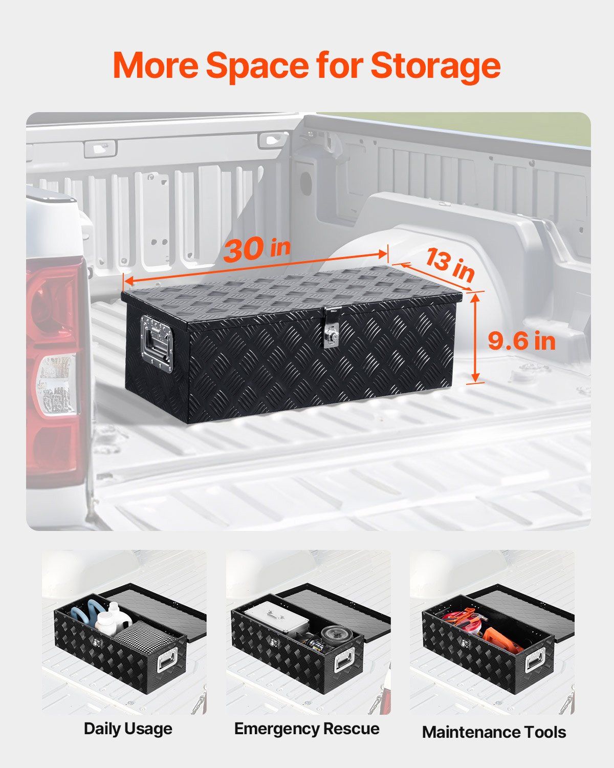 Heavy Duty Aluminum Truck Bed Tool Box, Stripes Plated Tool Box with Side Handle and Lock Keys, Storage Toolbox Chest Organizer for Trailer, Pickup, RV, 30