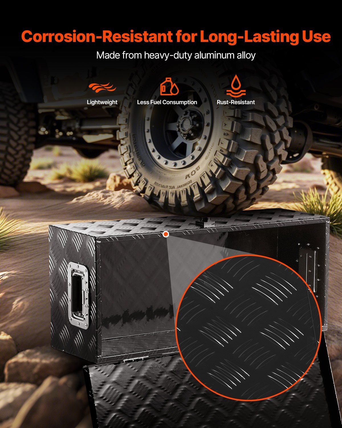 Heavy Duty Aluminum Truck Bed Tool Box, Stripes Plated Tool Box with Side Handle and Lock Keys, Storage Toolbox Chest Organizer for Trailer, Pickup, RV, 30