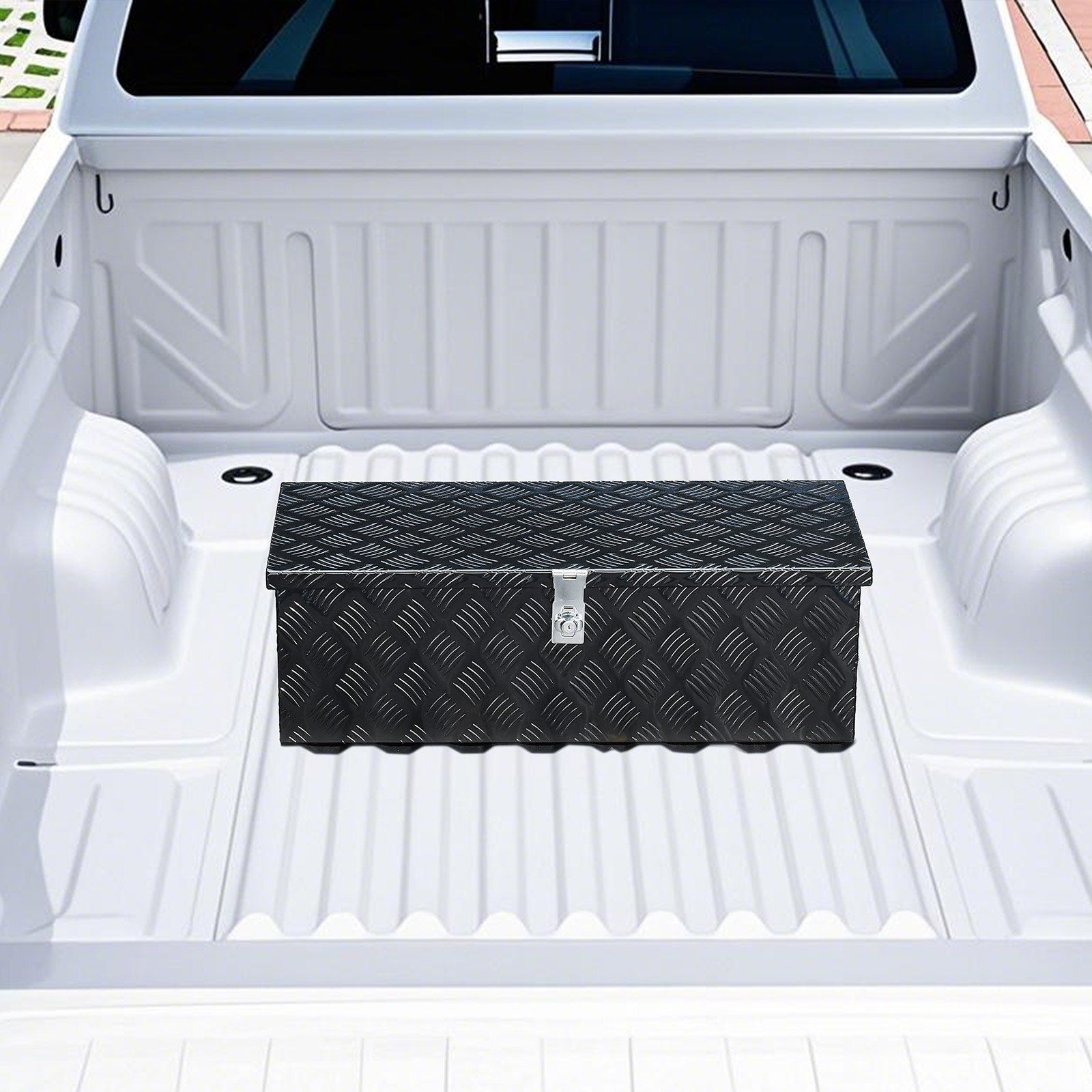 Heavy Duty Aluminum Truck Bed Tool Box, Stripes Plated Tool Box with Side Handle and Lock Keys, Storage Toolbox Chest Organizer for Trailer, Pickup, RV, 30