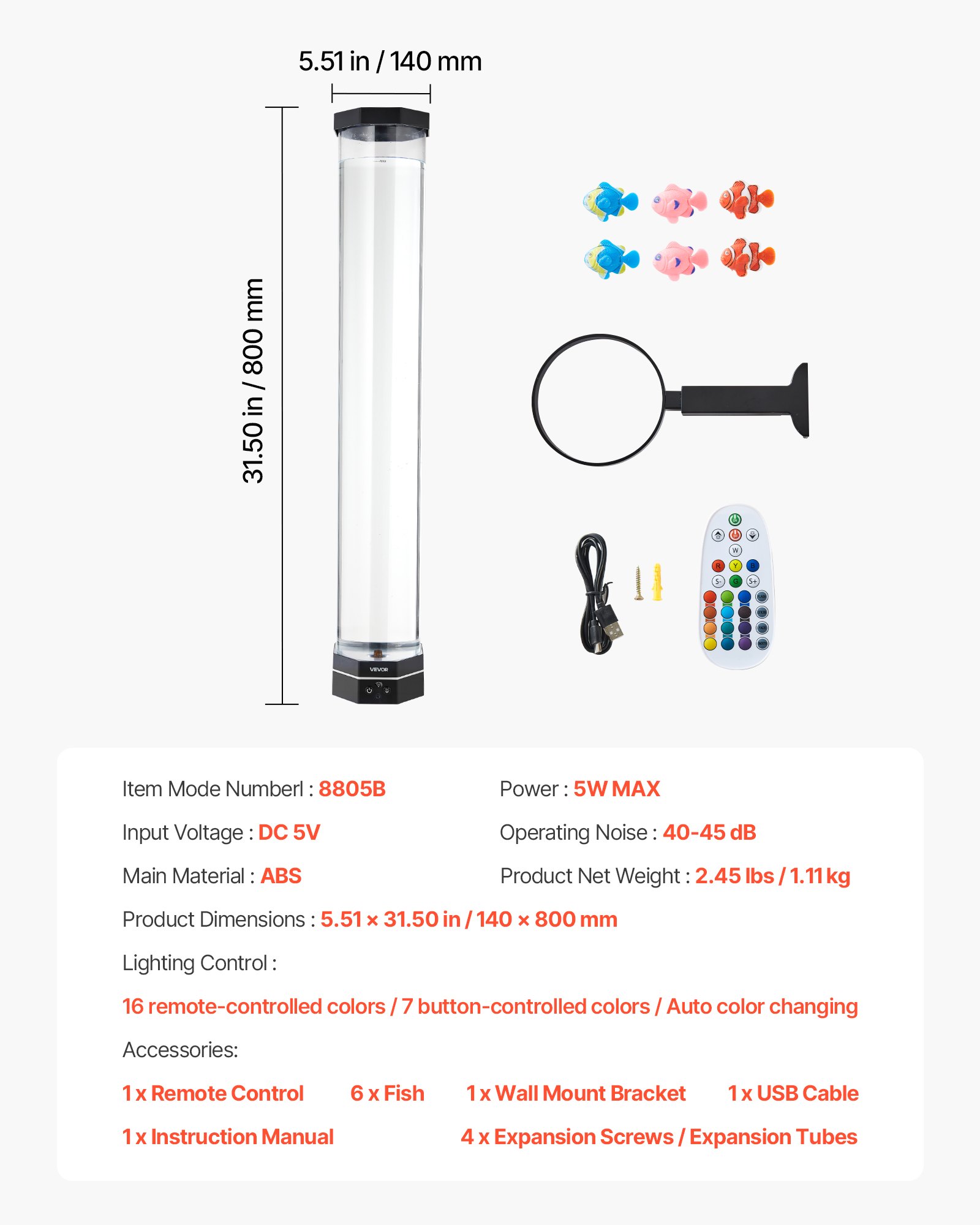 Bubble Tube Lamp 16 Color 80 cm Sensory Aquarium Lamp for Relief Calming - Image 7