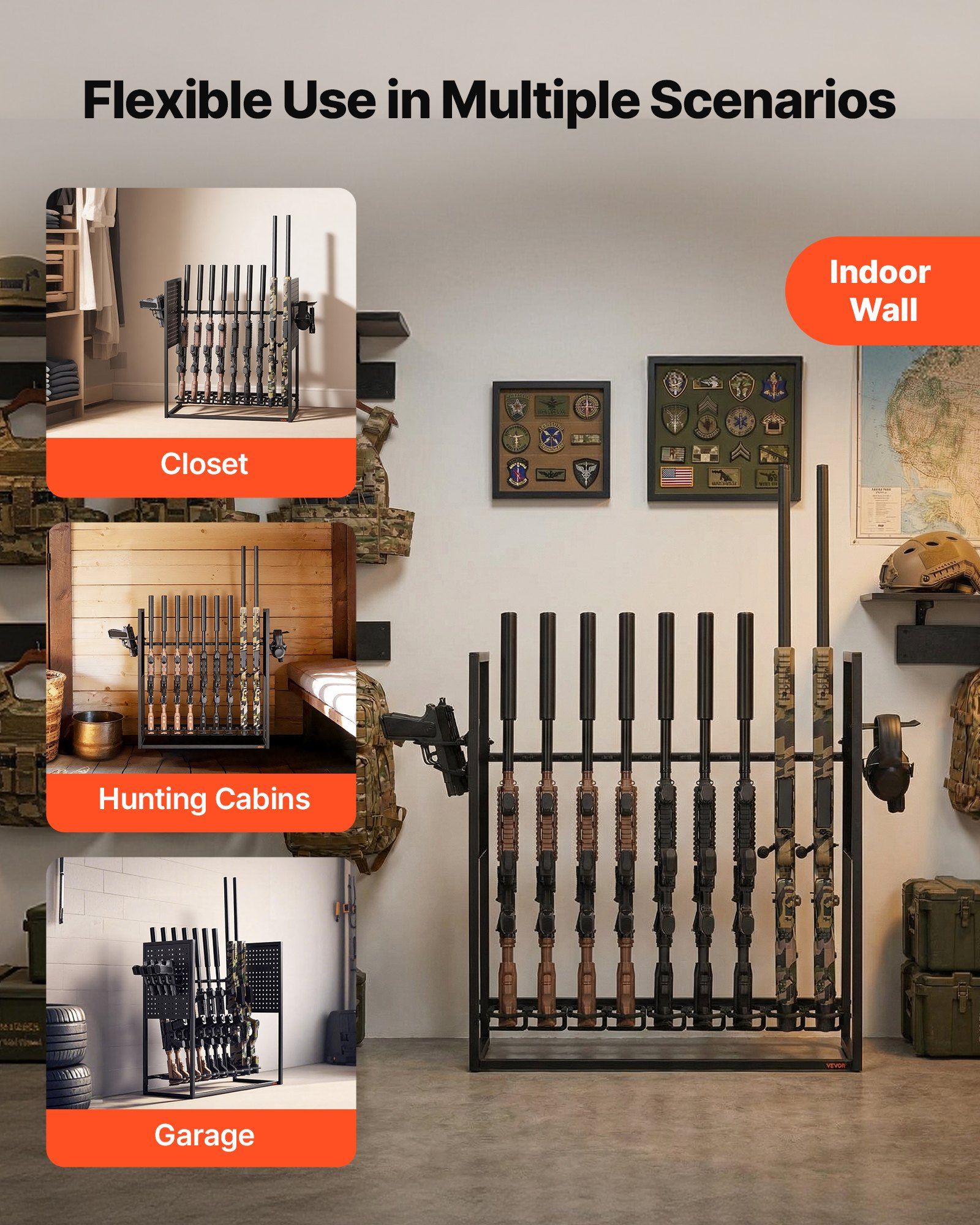Gun Rack, Floor Standing, Indoor Heavy Duty Steel Rifle Shotgun Rack Stand, Freestanding Gun Display Storage with Magazine Holder, Holds up to 9 Rifles and 4 Pistols, for Home Garage Storage - Image 6