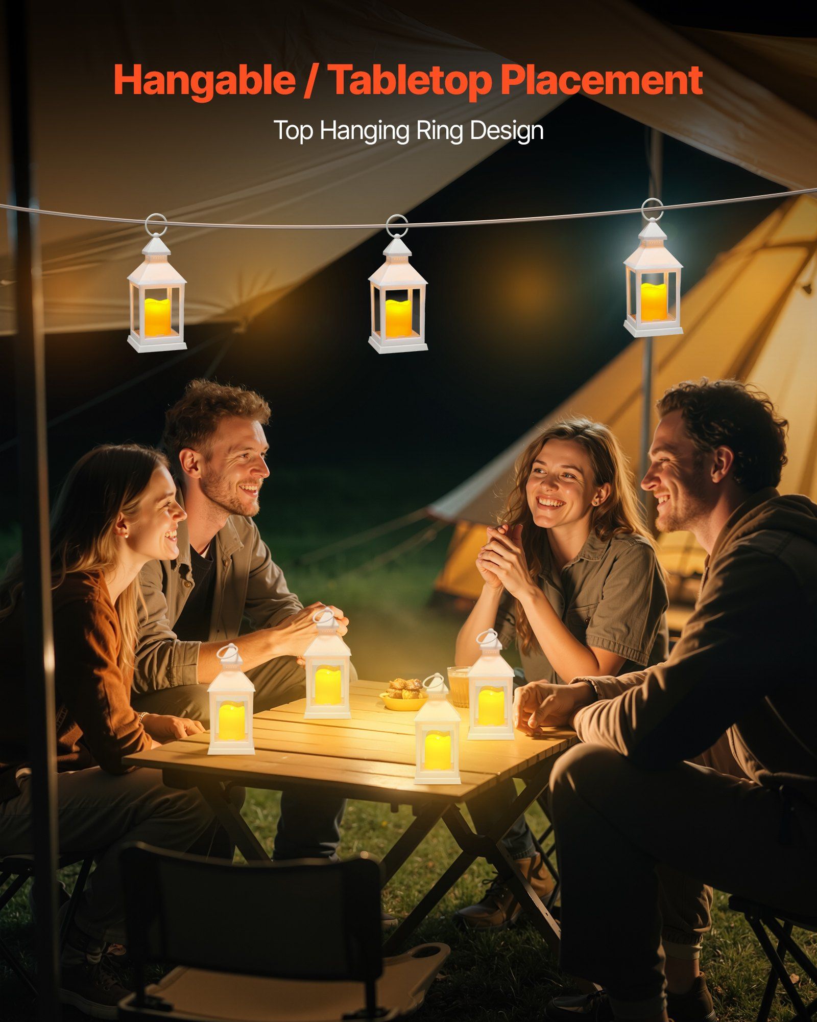 12 Pcs Decorative Candle Lantern, LED Electric Flameless Candle, Plastic LED Holder with Glass, Wall Hanging Indoor Porch Lanterns for Wedding Table Party Farmhouse Indoor Decor, White - Image 5