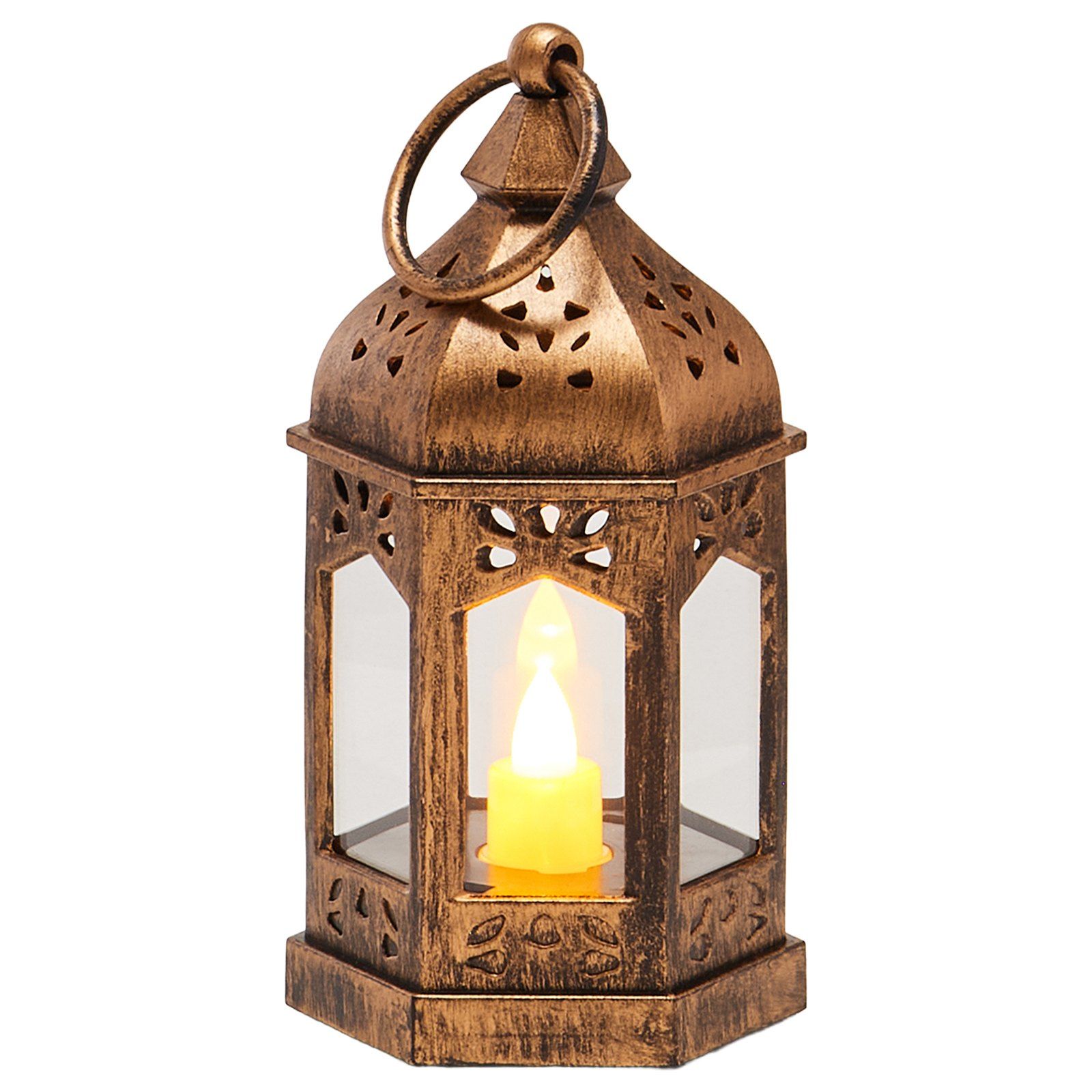 12 Pcs Decorative Candle Lantern, LED Electric Flameless Candle, Plastic LED Holder with Glass, Wall Hanging Indoor Porch Lanterns for Wedding Table Party Farmhouse Indoor Decor, Bronze - Image 1