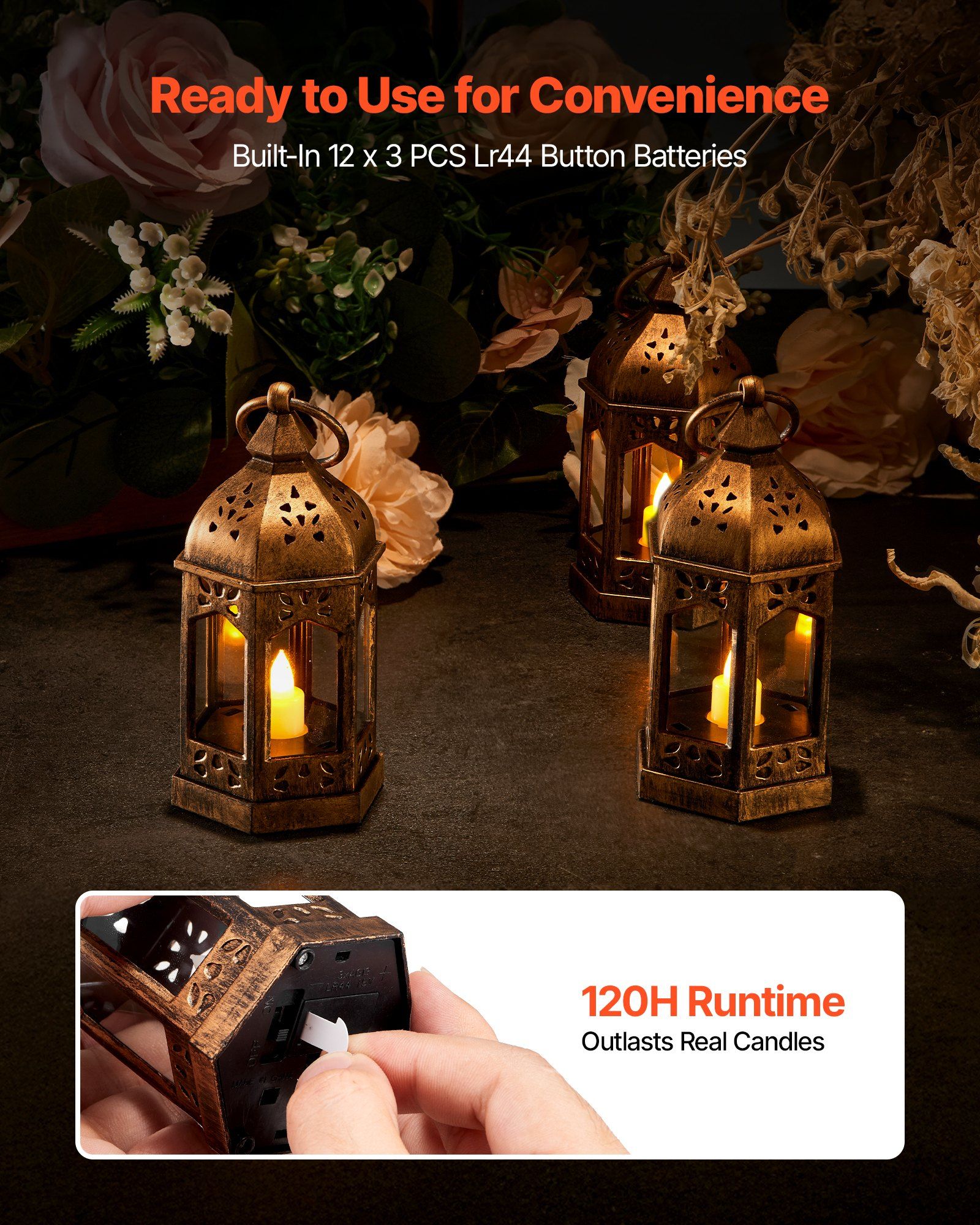 12 Pcs Decorative Candle Lantern, LED Electric Flameless Candle, Plastic LED Holder with Glass, Wall Hanging Indoor Porch Lanterns for Wedding Table Party Farmhouse Indoor Decor, Bronze - Image 4