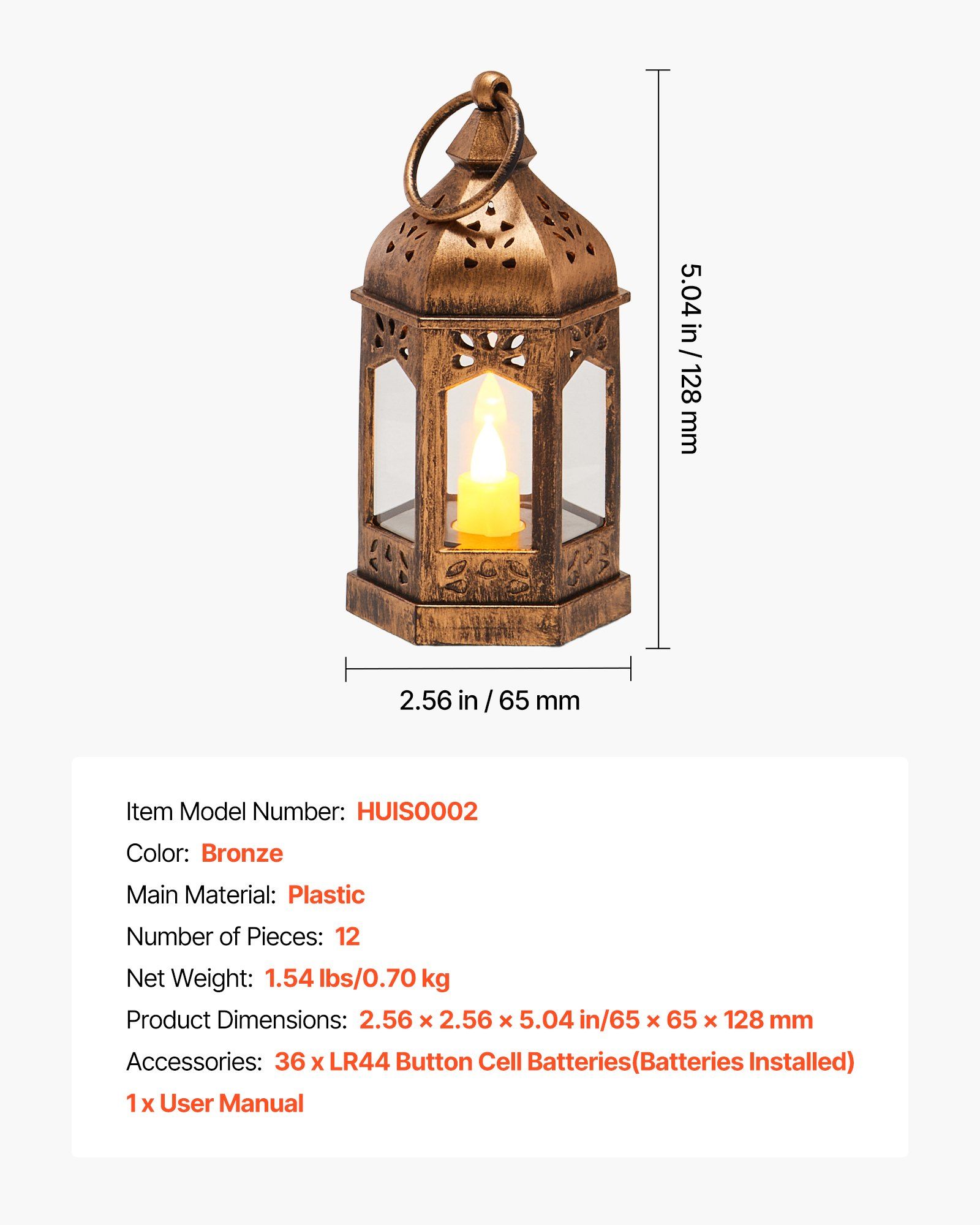12 Pcs Decorative Candle Lantern, LED Electric Flameless Candle, Plastic LED Holder with Glass, Wall Hanging Indoor Porch Lanterns for Wedding Table Party Farmhouse Indoor Decor, Bronze - Image 7