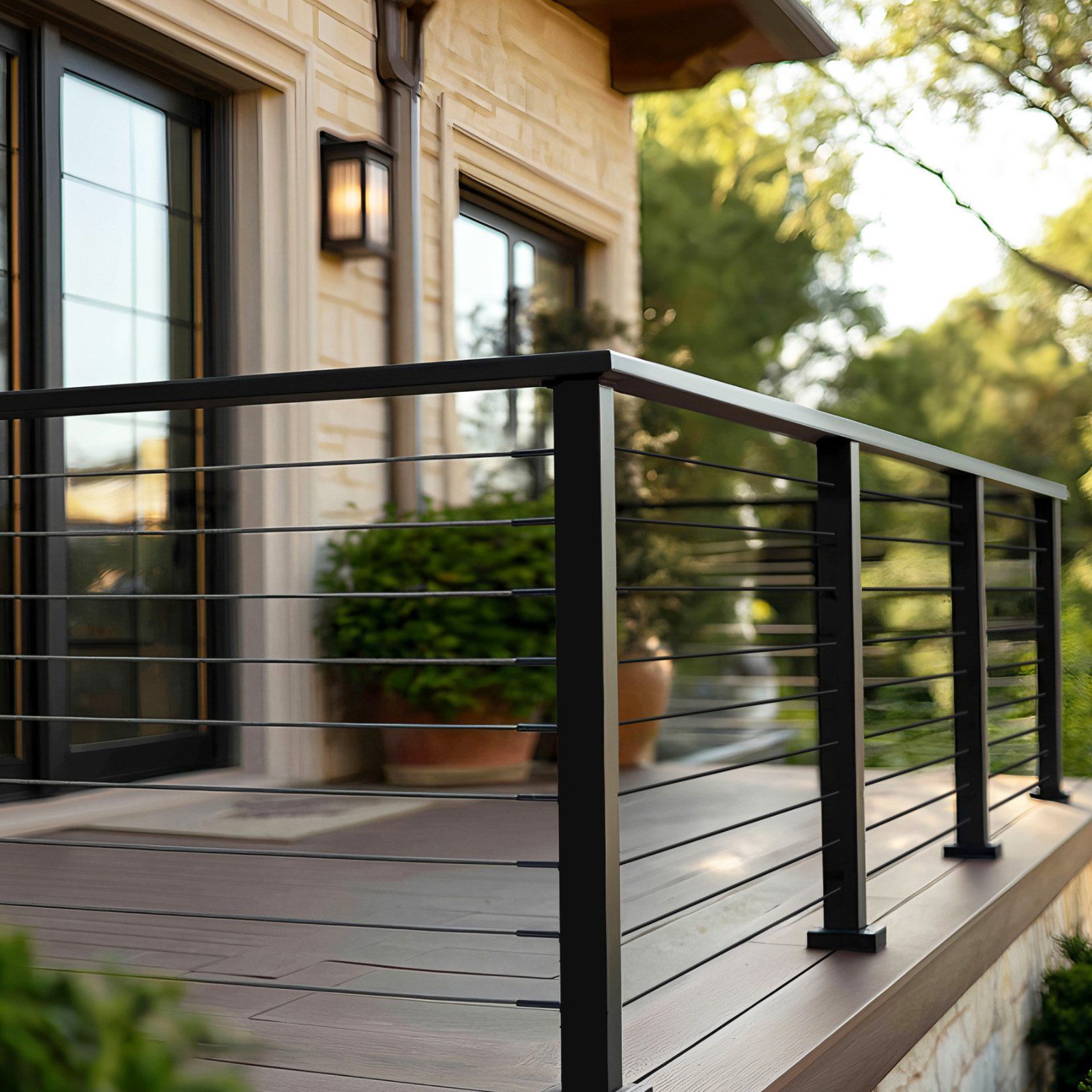 198 cm Stainless Steel Handrail, Rectangular Top Stair Deck Hand Rail for Outdoor/Indoor Steps with End Cap,Matte Black Coating Adjustable Metal Stair Rail for Cable Railing Kit - Image 8