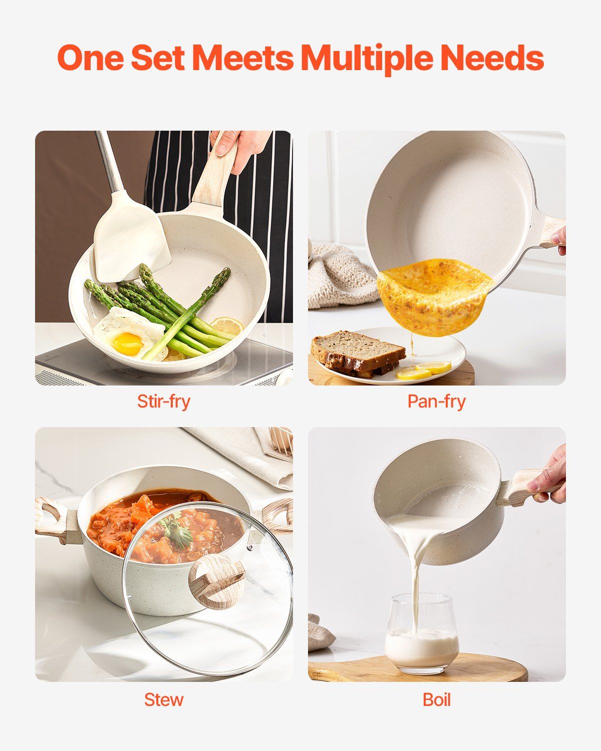 19 Piece Pots and Pans Set Nonstick, Granite Cookware Set, Induction Cookwares, Kitchen RV Cooking Sets with Frying, Sauce, Saute, Tempered Glass Lids, and Pan Protectors, White - Image 4