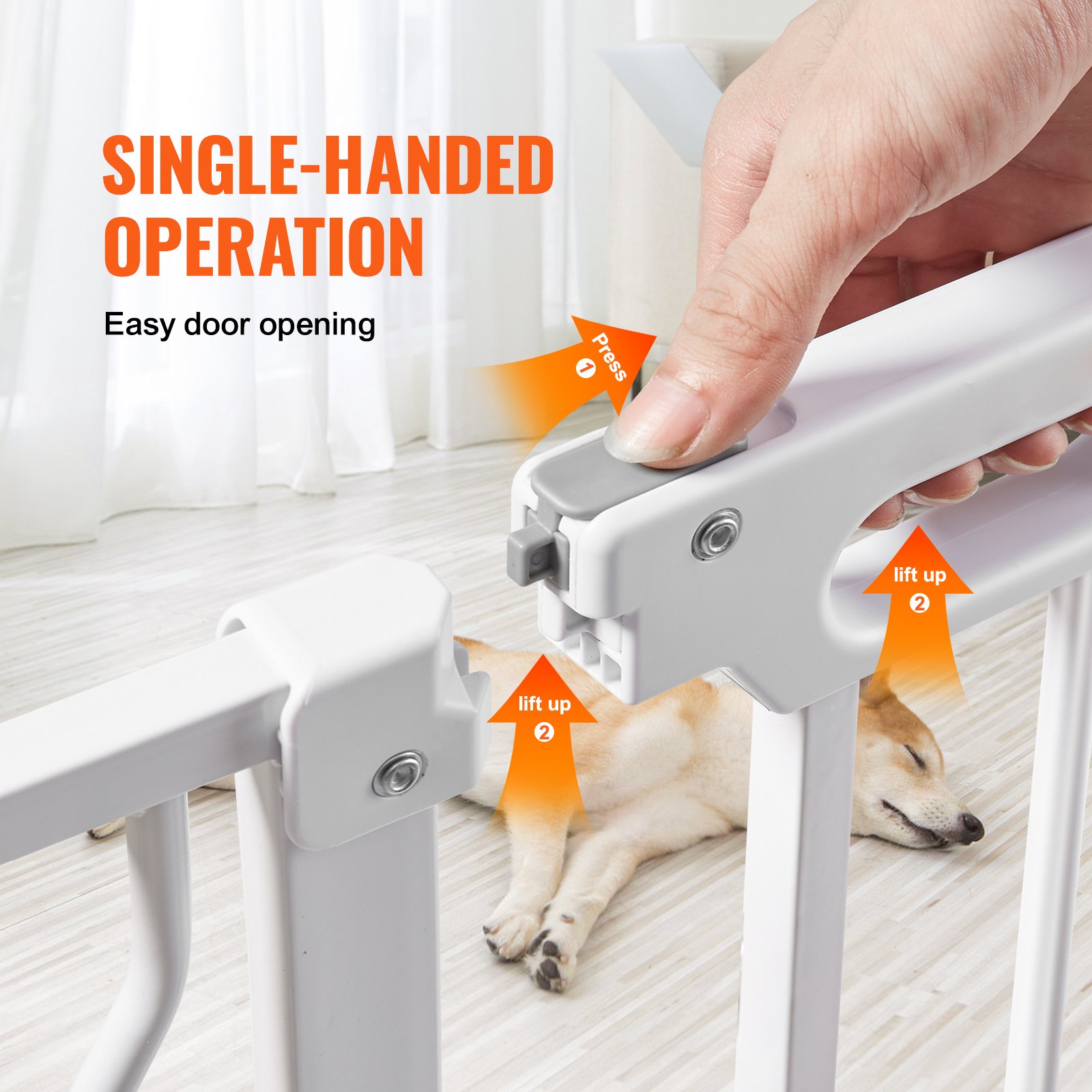 Baby Gate, 749-1346 mm Extra Wide, 762 mm High, Dog Gate for Stairs Doorways and House, Easy Step Walk Thru Auto Close Child Gate Pet Security Gate with Pressure Mount and Wall Mount Kit, White - Image 3