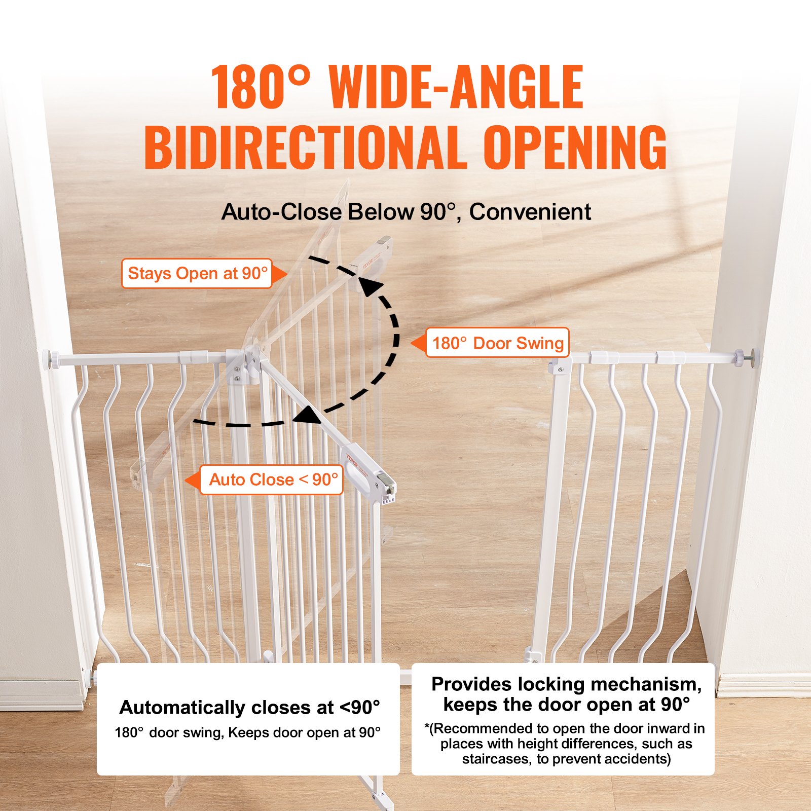 Baby Gate, 749-1346 mm Extra Wide, 762 mm High, Dog Gate for Stairs Doorways and House, Easy Step Walk Thru Auto Close Child Gate Pet Security Gate with Pressure Mount and Wall Mount Kit, White - Image 4