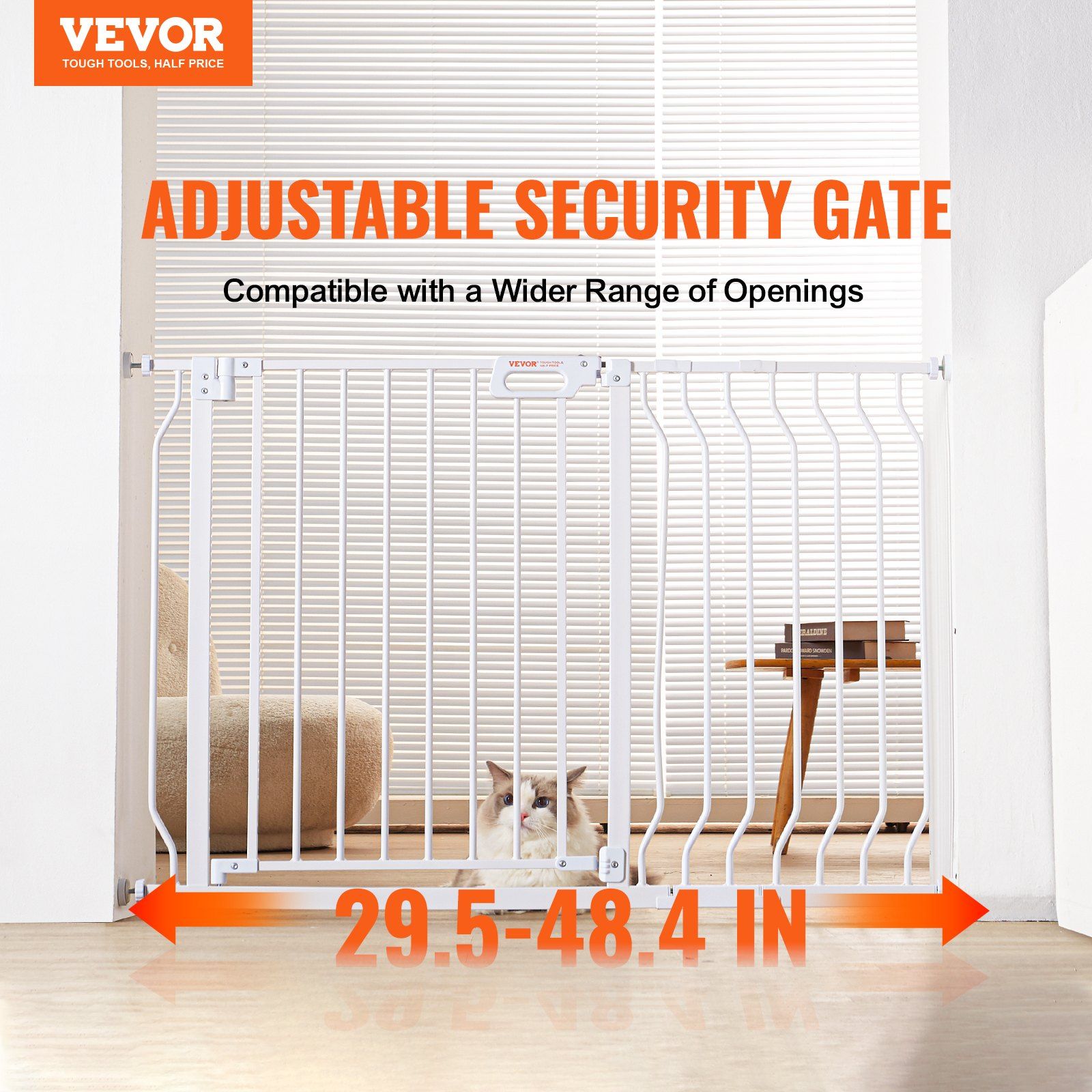 Baby Gate, 749-1229 mm Extra Wide, 762 mm High, Dog Gate for Stairs Doorways and House, Easy Step Walk Thru Auto Close Child Gate Pet Security Gate with Pressure Mount and Wall Mount Kit, White - Image 2