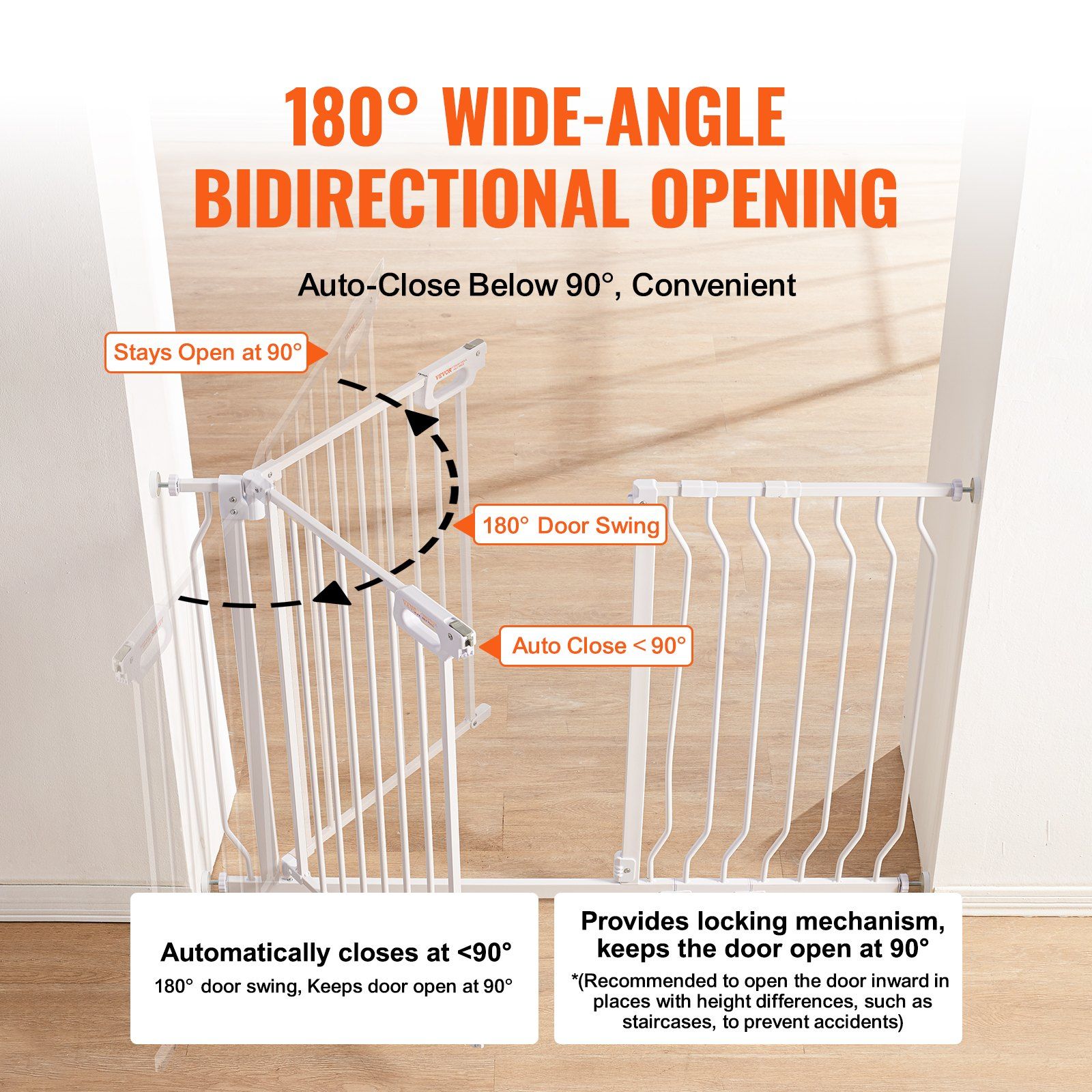 Baby Gate, 749-1229 mm Extra Wide, 762 mm High, Dog Gate for Stairs Doorways and House, Easy Step Walk Thru Auto Close Child Gate Pet Security Gate with Pressure Mount and Wall Mount Kit, White - Image 4