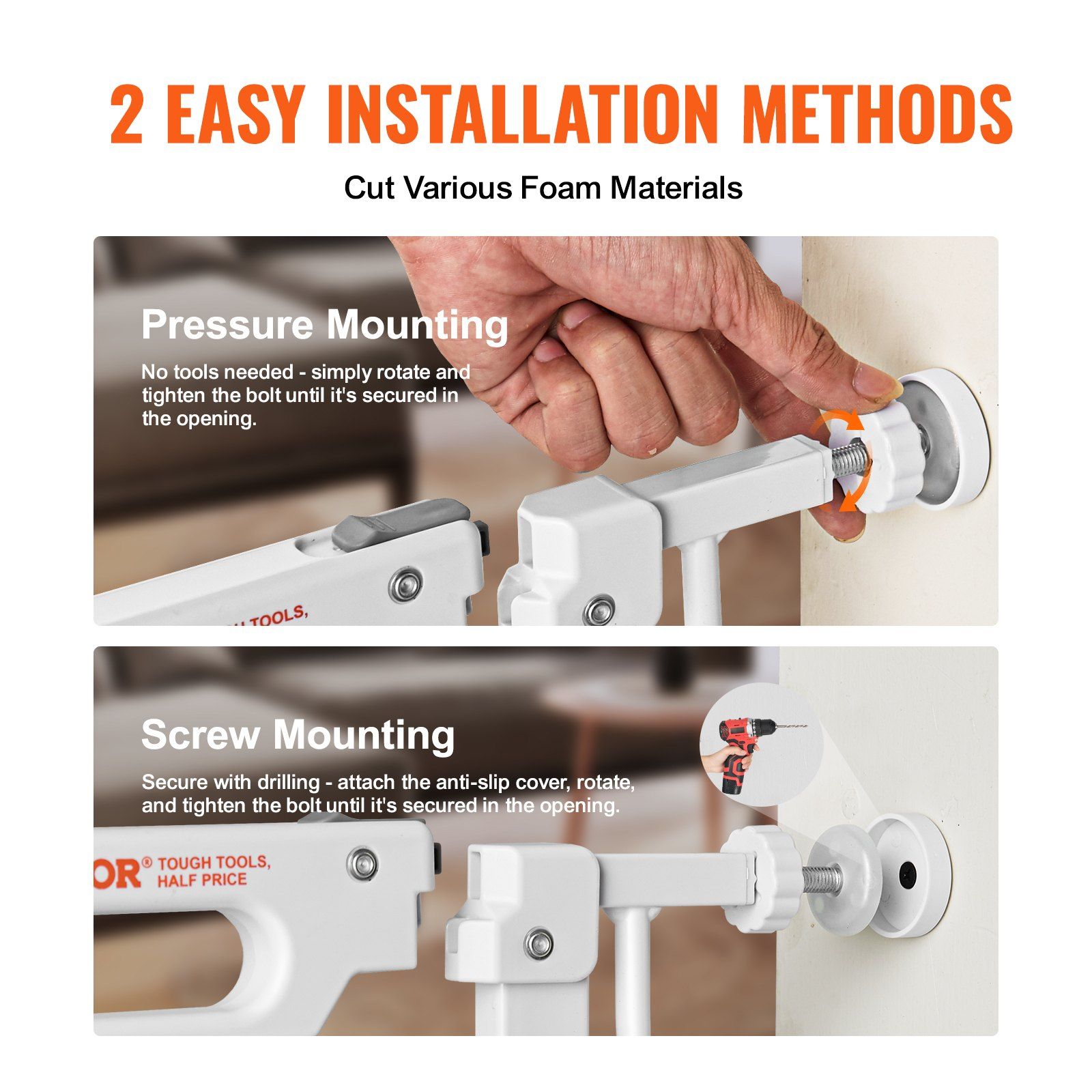 Baby Gate, 749-1229 mm Extra Wide, 762 mm High, Dog Gate for Stairs Doorways and House, Easy Step Walk Thru Auto Close Child Gate Pet Security Gate with Pressure Mount and Wall Mount Kit, White - Image 6