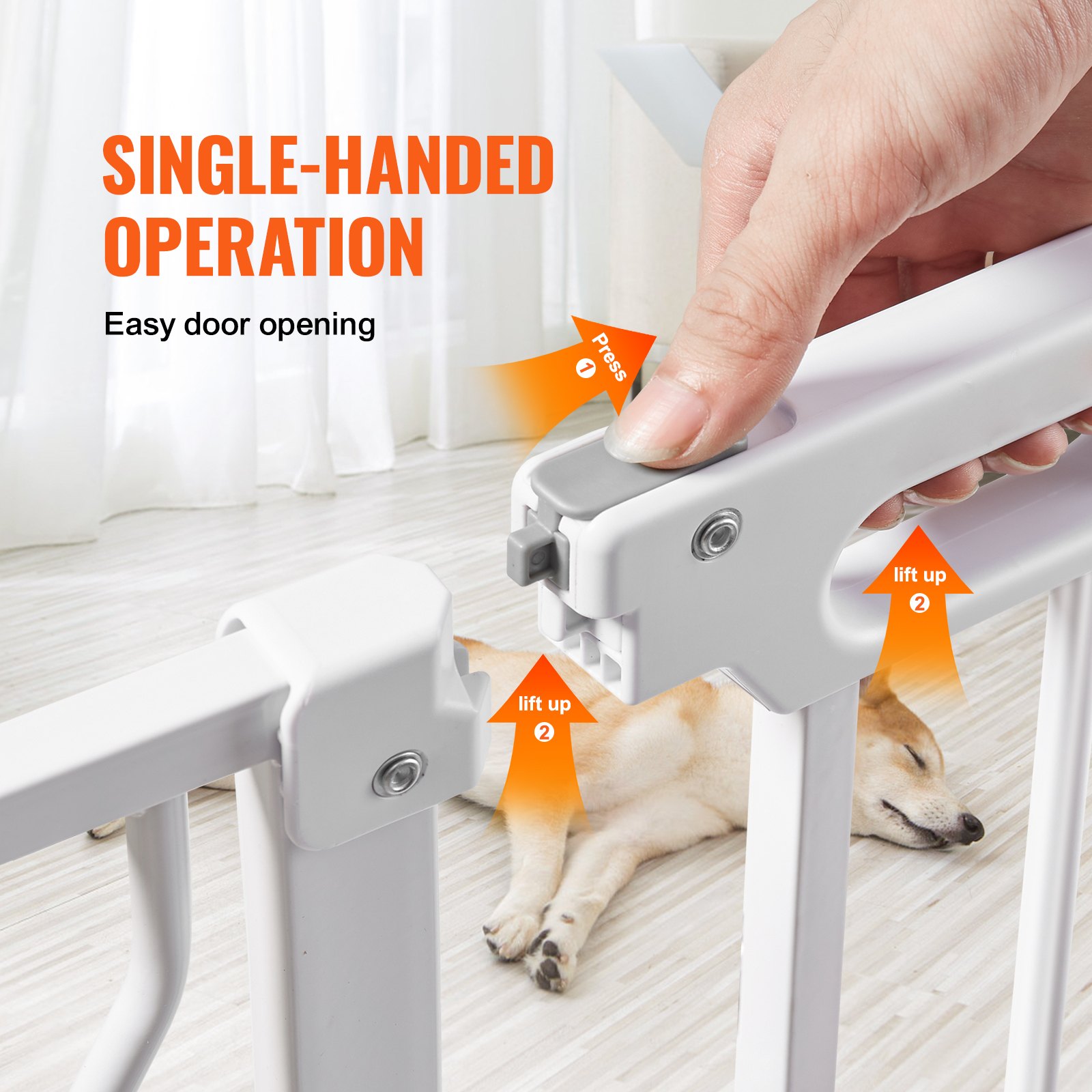 Baby Gate, 749-990 mm Extra Wide, 762 mm High, Dog Gate for Stairs Doorways and House, Easy Step Walk Thru Auto Close Child Gate Pet Security Gate with Pressure Mount Kit & Wall Mount Kit, White - Image 3