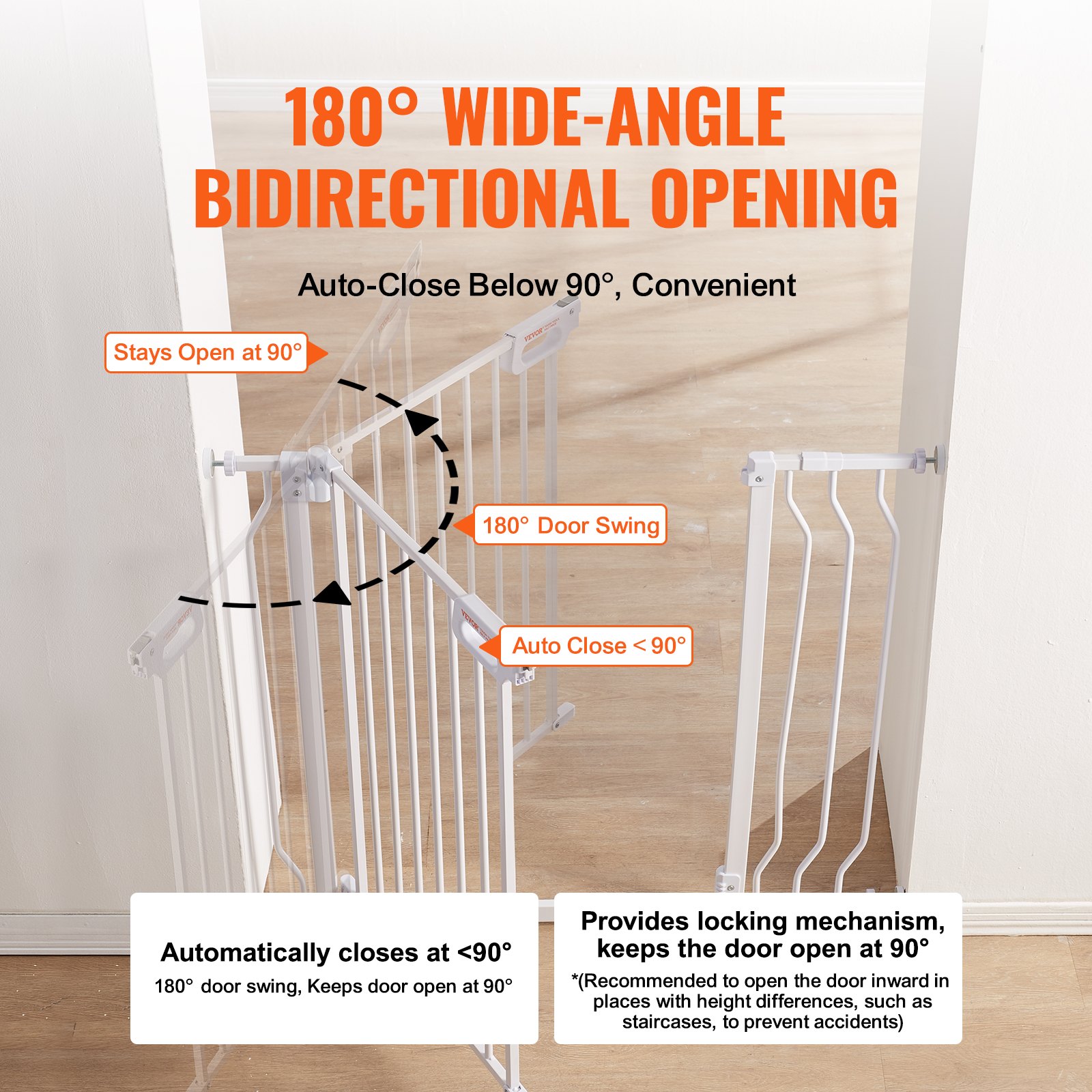 Baby Gate, 749-990 mm Extra Wide, 762 mm High, Dog Gate for Stairs Doorways and House, Easy Step Walk Thru Auto Close Child Gate Pet Security Gate with Pressure Mount Kit & Wall Mount Kit, White - Image 4