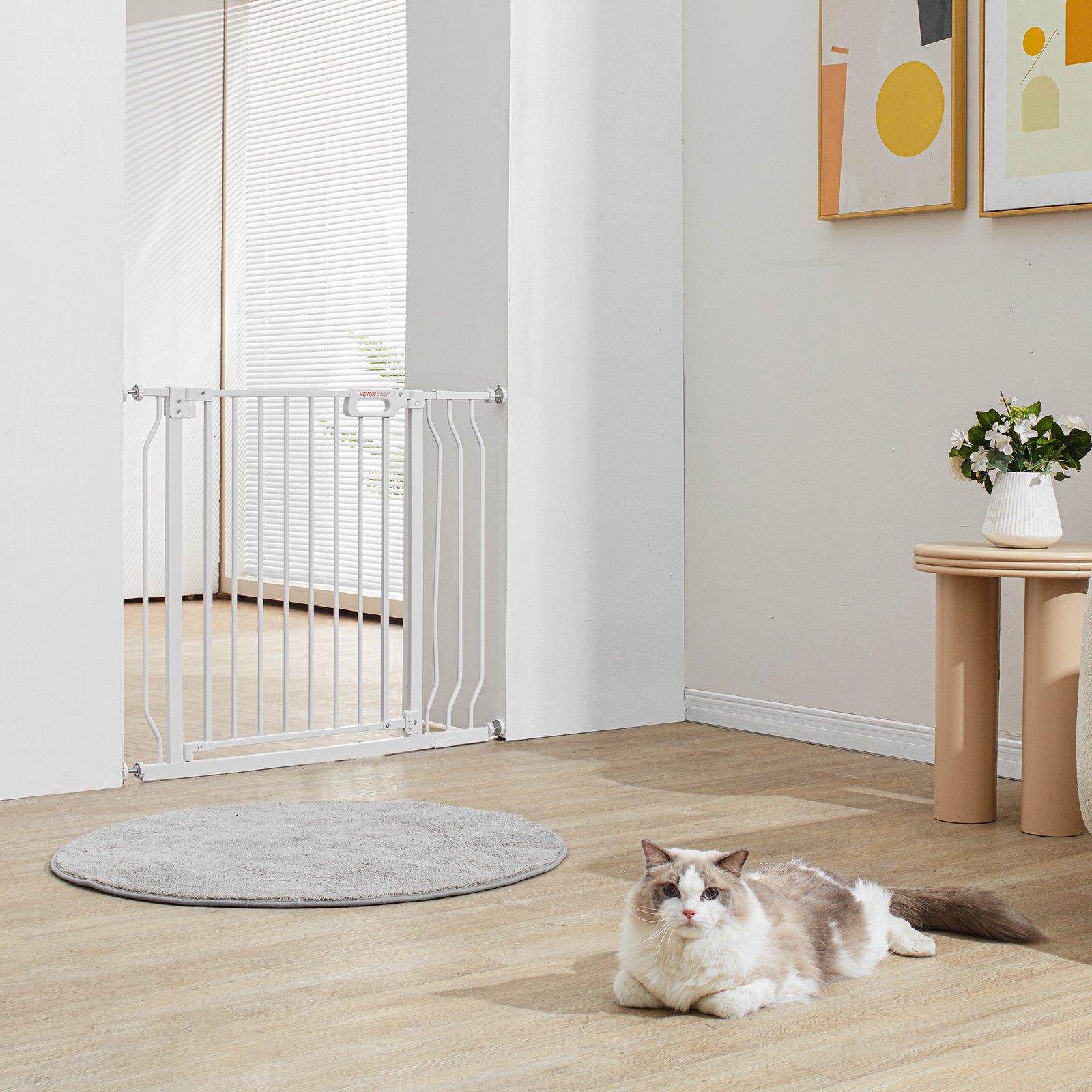 Baby Gate, 749-990 mm Extra Wide, 762 mm High, Dog Gate for Stairs Doorways and House, Easy Step Walk Thru Auto Close Child Gate Pet Security Gate with Pressure Mount Kit & Wall Mount Kit, White - Image 8