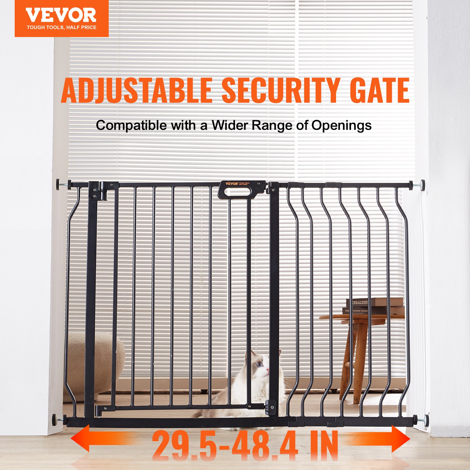 Baby Gate, 749-1229 mm Extra Wide, 762 mm High, Dog Gate for Stairs Doorways and House, Easy Step Walk Thru Auto Close Child Gate Pet Security Gate with Pressure Mount and Wall Mount Kit, Black - Image 2