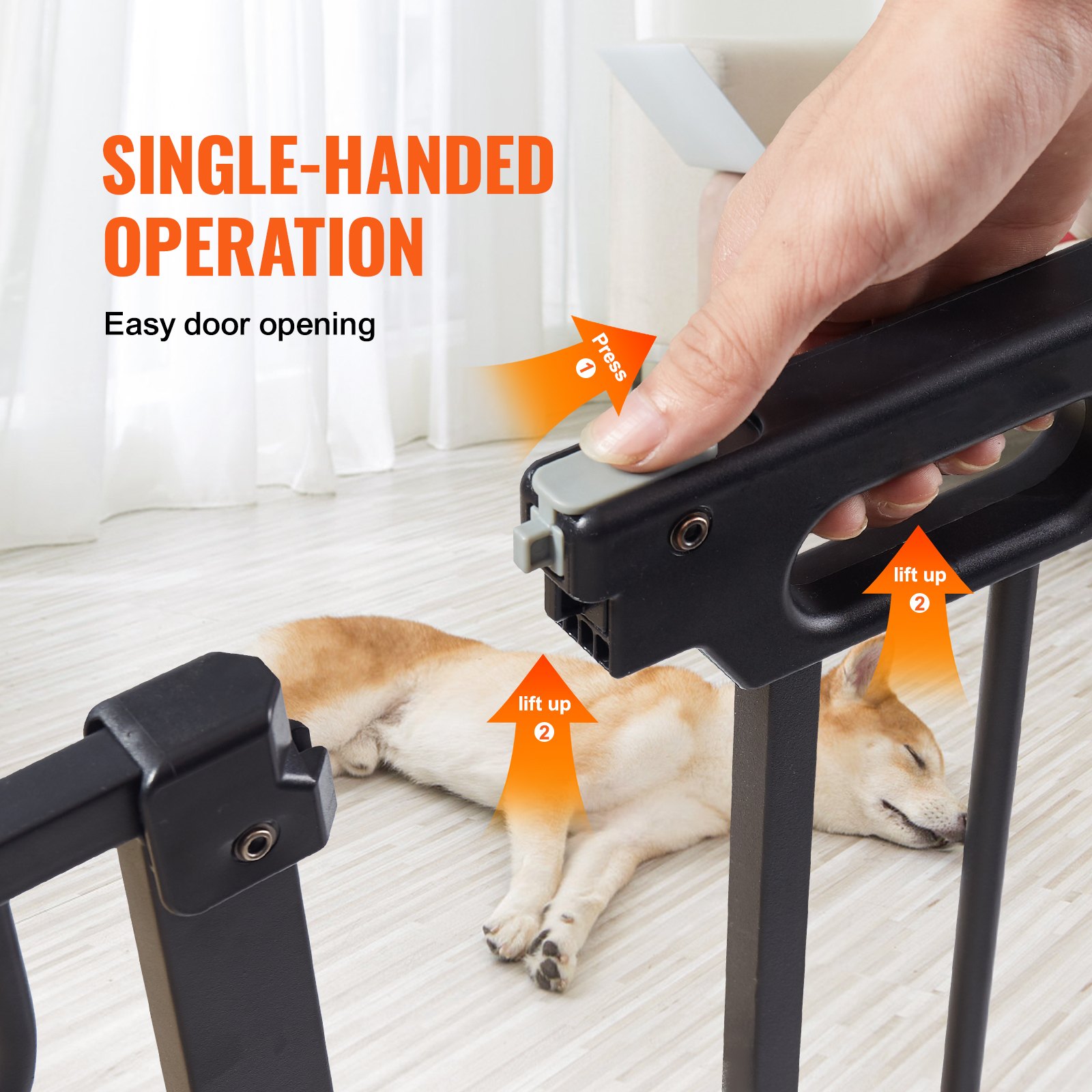 Baby Gate, 749-1229 mm Extra Wide, 762 mm High, Dog Gate for Stairs Doorways and House, Easy Step Walk Thru Auto Close Child Gate Pet Security Gate with Pressure Mount and Wall Mount Kit, Black - Image 3
