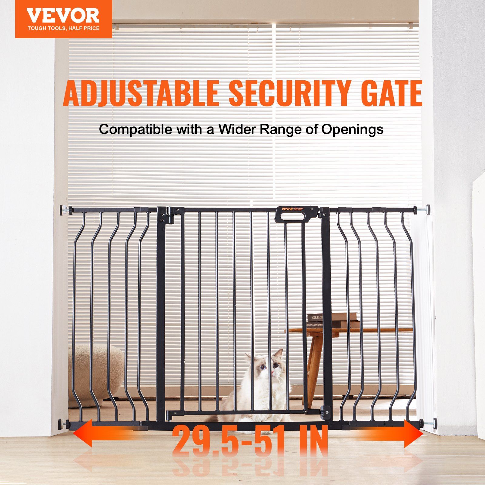 Baby Gate, 749-1346 mm Extra Wide, 762 mm High, Dog Gate for Stairs Doorways and House, Easy Step Walk Thru Auto Close Child Gate Pet Security Gate with Pressure Mount and Wall Mount Kit, Black - Image 2