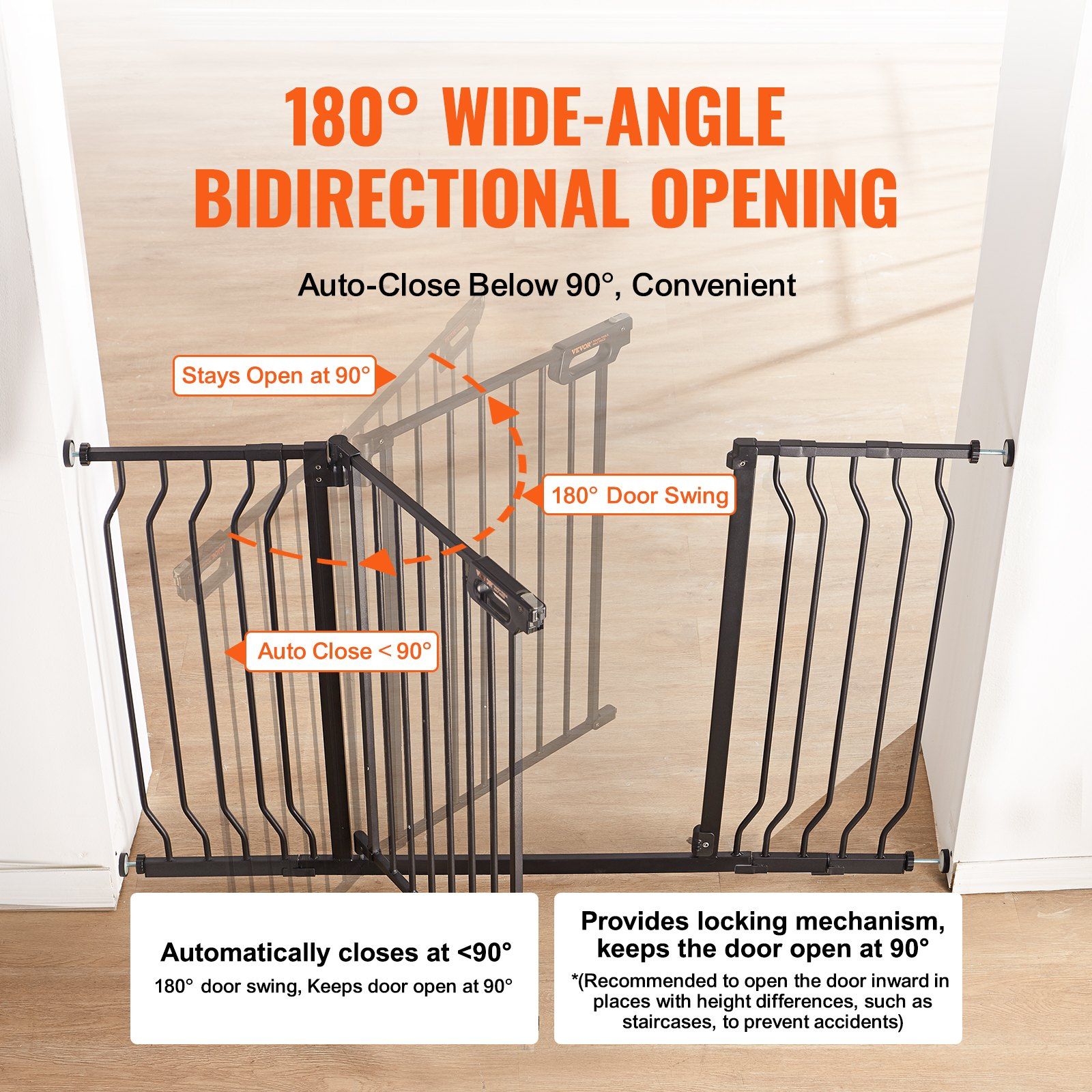 Baby Gate, 749-1346 mm Extra Wide, 762 mm High, Dog Gate for Stairs Doorways and House, Easy Step Walk Thru Auto Close Child Gate Pet Security Gate with Pressure Mount and Wall Mount Kit, Black - Image 4