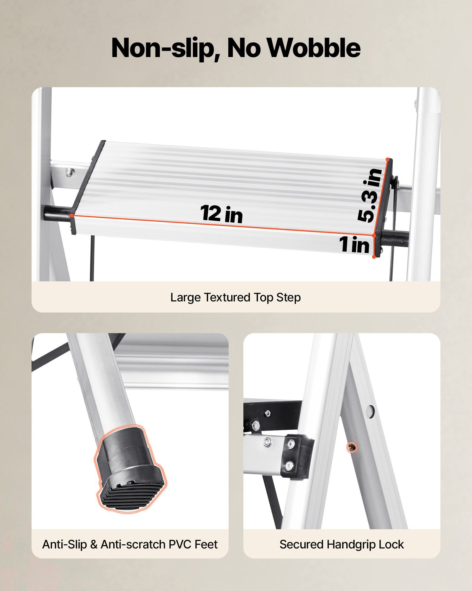 3 Step Ladder, Folding Step Stool with Wide Anti-Slip Pedal and Comfort Handgrip, 150 kg Capacity Portable Aluminum Stepladder, Multi-Use for Kitchen, Warehouse, Household and Office, Silver - Image 3