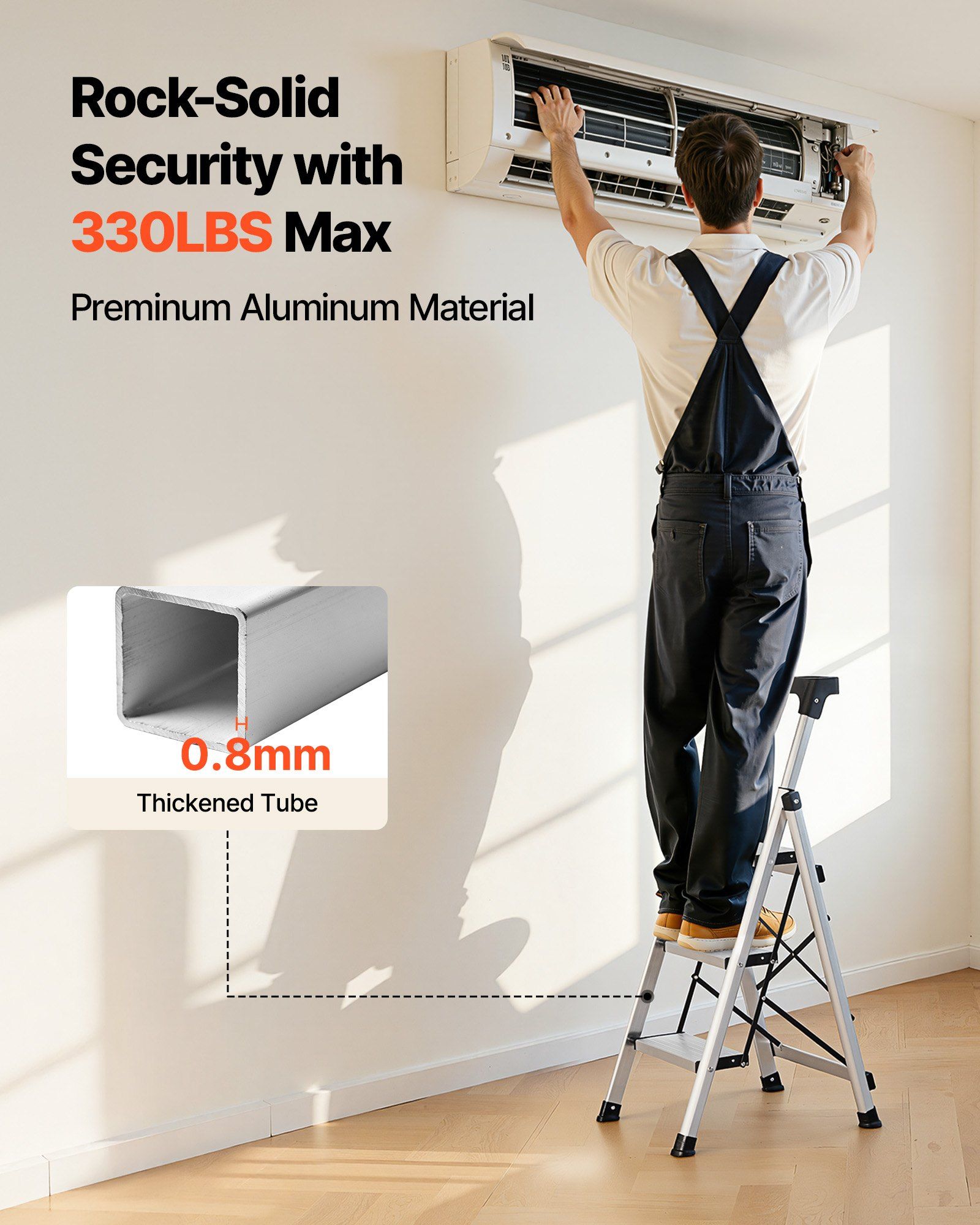 3 Step Ladder, Folding Step Stool with Wide Anti-Slip Pedal and Comfort Handgrip, 150 kg Capacity Portable Aluminum Stepladder, Multi-Use for Kitchen, Warehouse, Household and Office, Silver - Image 4