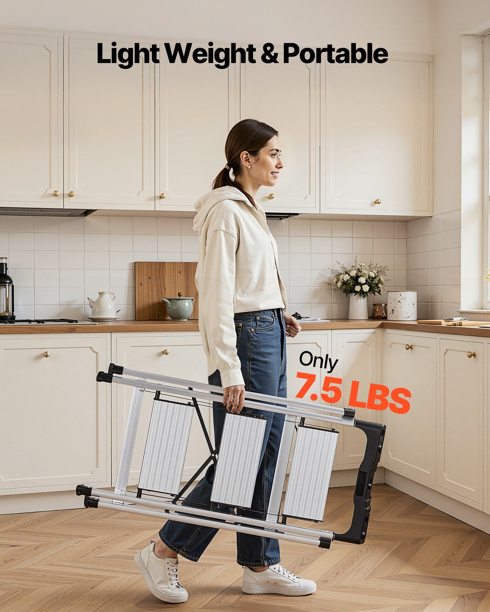 3 Step Ladder, Folding Step Stool with Wide Anti-Slip Pedal and Comfort Handgrip, 150 kg Capacity Portable Aluminum Stepladder, Multi-Use for Kitchen, Warehouse, Household and Office, Silver - Image 6