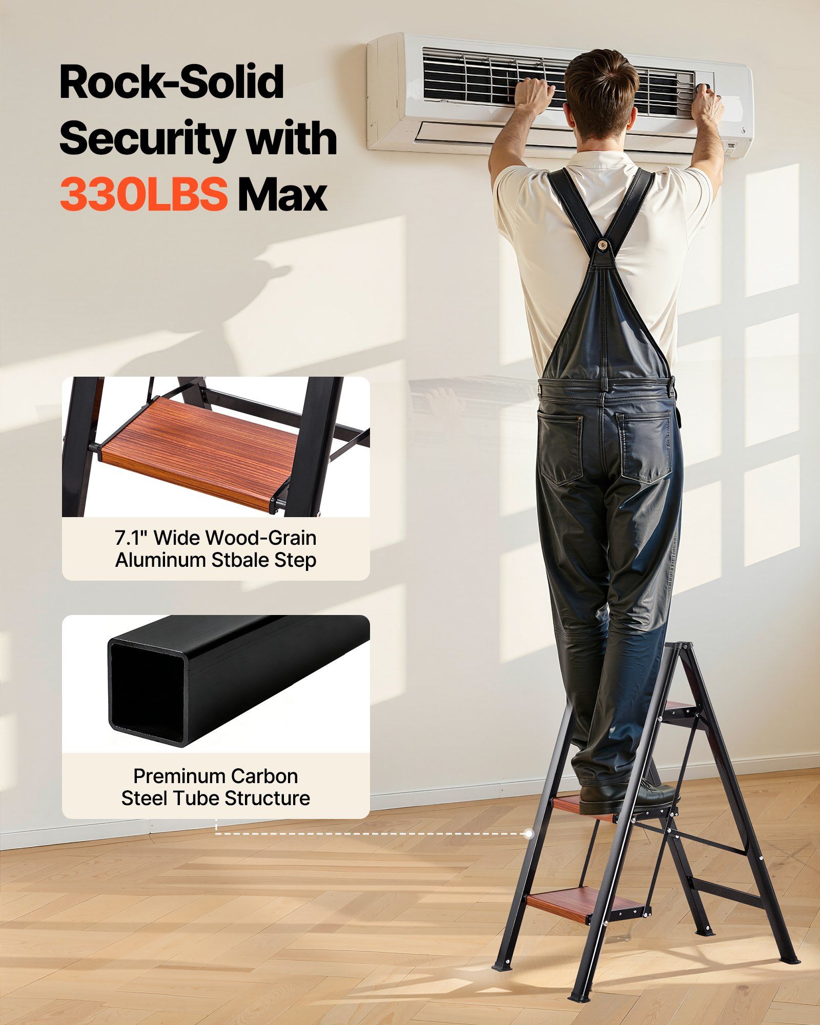 3 Step Ladder, Folding Step Stool with Wide Anti-Slip Pedal and Comfort Handgrip, Lightweight 150 kg Capacity Portable Aluminum Plant Support, Multi-Use for Adults, Home Repairing, Cleaning - Image 4