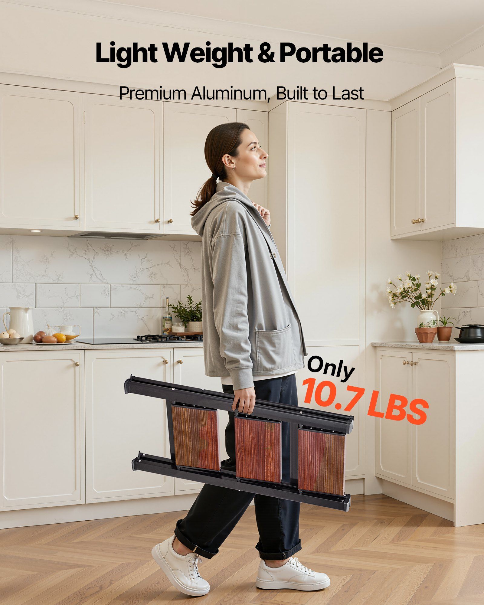 3 Step Ladder, Folding Step Stool with Wide Anti-Slip Pedal and Comfort Handgrip, Lightweight 150 kg Capacity Portable Aluminum Plant Support, Multi-Use for Adults, Home Repairing, Cleaning - Image 6