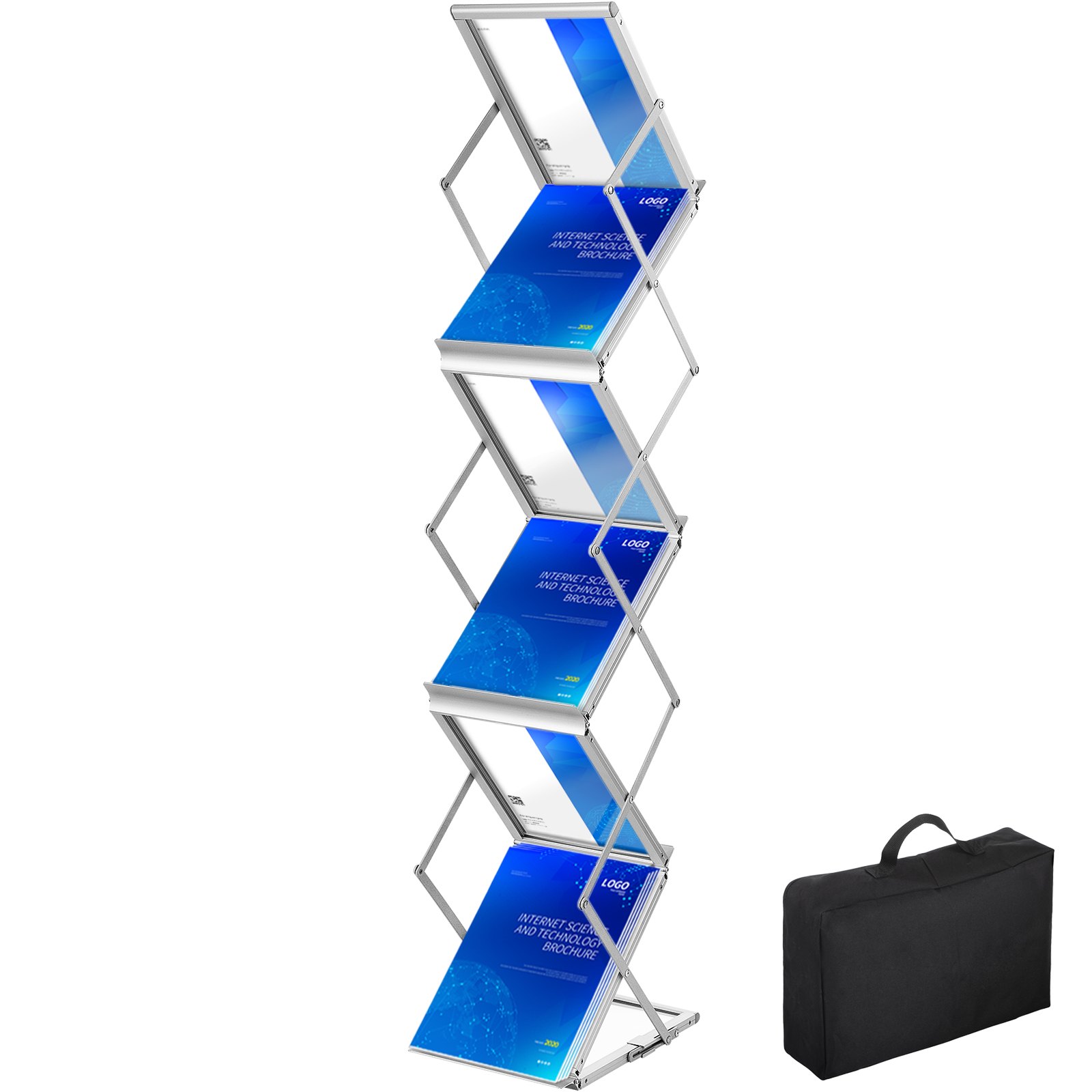 Literature Rack, 6 Pockets, Pop up Aluminum Magazine Rack, Lightweight Catalog Holder Stand w/Carrying Bag for Living Room, Hotel, Trade Show, Exhibition, Office - Image 1