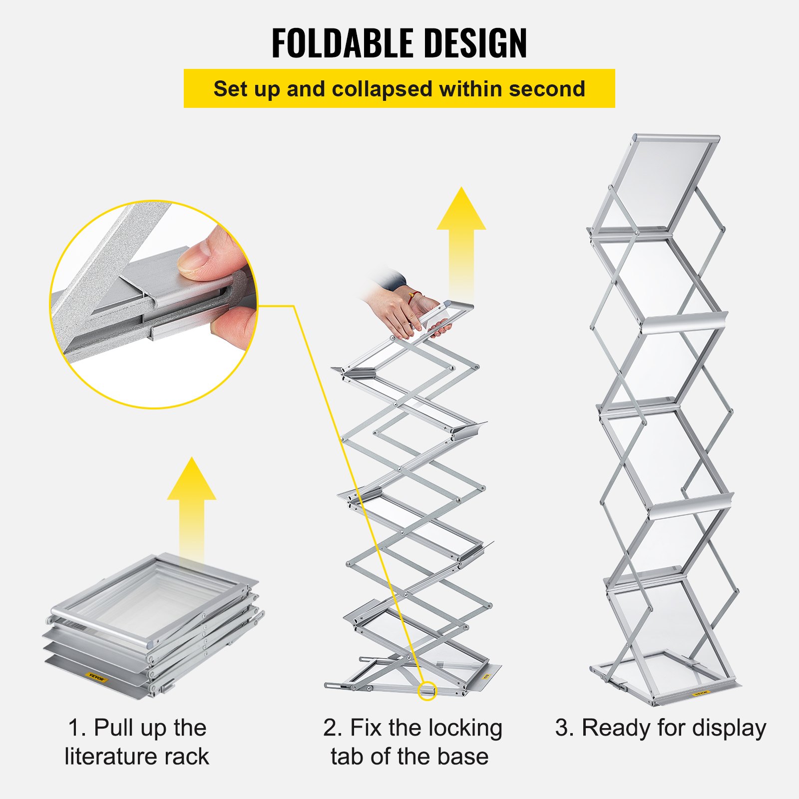 Literature Rack, 6 Pockets, Pop up Aluminum Magazine Rack, Lightweight Catalog Holder Stand w/Carrying Bag for Living Room, Hotel, Trade Show, Exhibition, Office - Image 3