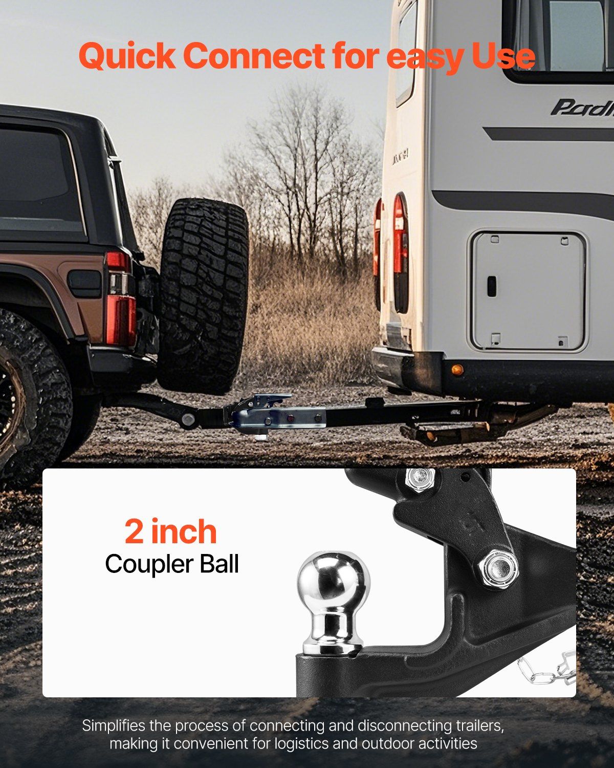 Pintle Hook, 7256 kg Capacity, Pintle Hook Hitch for 50.4 mm Hitch Hook Military Receiver, Combination 50.4 mm Hitch Ball, Fits 63.5 to 76.2 mm Lunette Ring, 397 mm Length, Black Powder Coat - Image 6