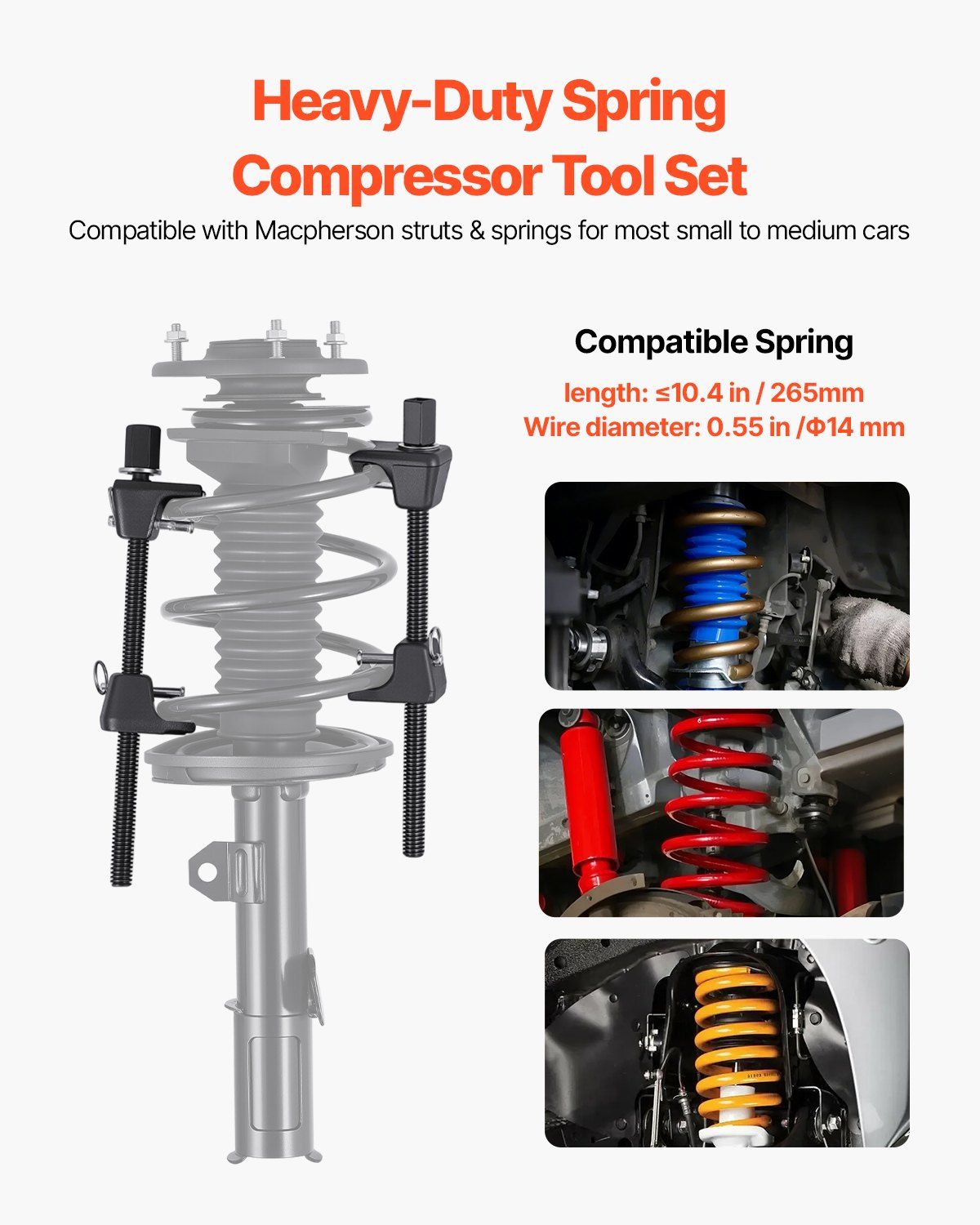 Strut Spring Compressor, 2 Pack, Heavy Duty Coil Spring Compressor Tool with 10.4 Inches(256 mm) Range, Compatible with 0.86 inches(22 mm) Hex Sockets, Fit for Car Truck Motorcycle, Black - Image 2