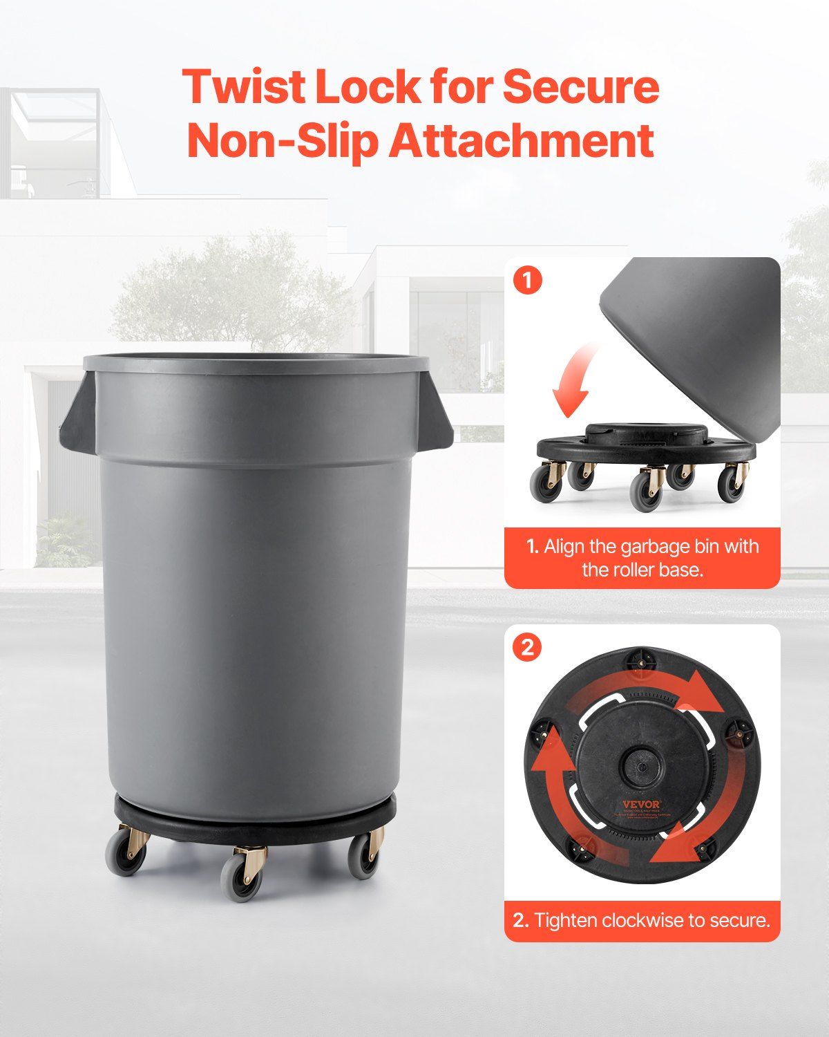 Trash Can Dolly, Fit 20, 32, 44, 55 Gallon Containers, Round Trash Can Roller Base with 4 Lockable Wheels, 500lbs Weight Capacity, Heavy Duty Barrel Dolly, Multi-Functional Rolling Dolly Cart - Image 3