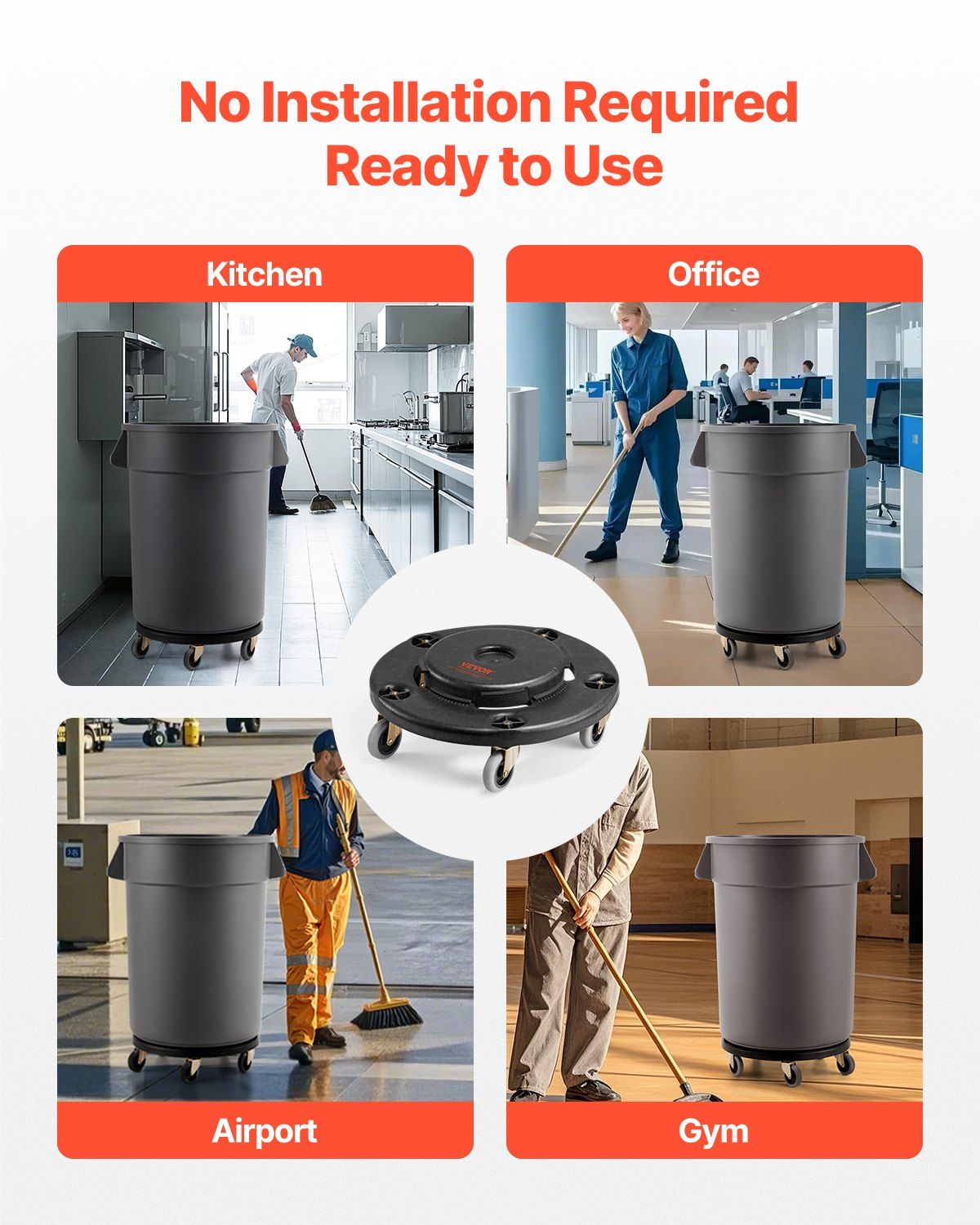 Trash Can Dolly, Fit 20, 32, 44, 55 Gallon Containers, Round Trash Can Roller Base with 4 Lockable Wheels, 500lbs Weight Capacity, Heavy Duty Barrel Dolly, Multi-Functional Rolling Dolly Cart - Image 6